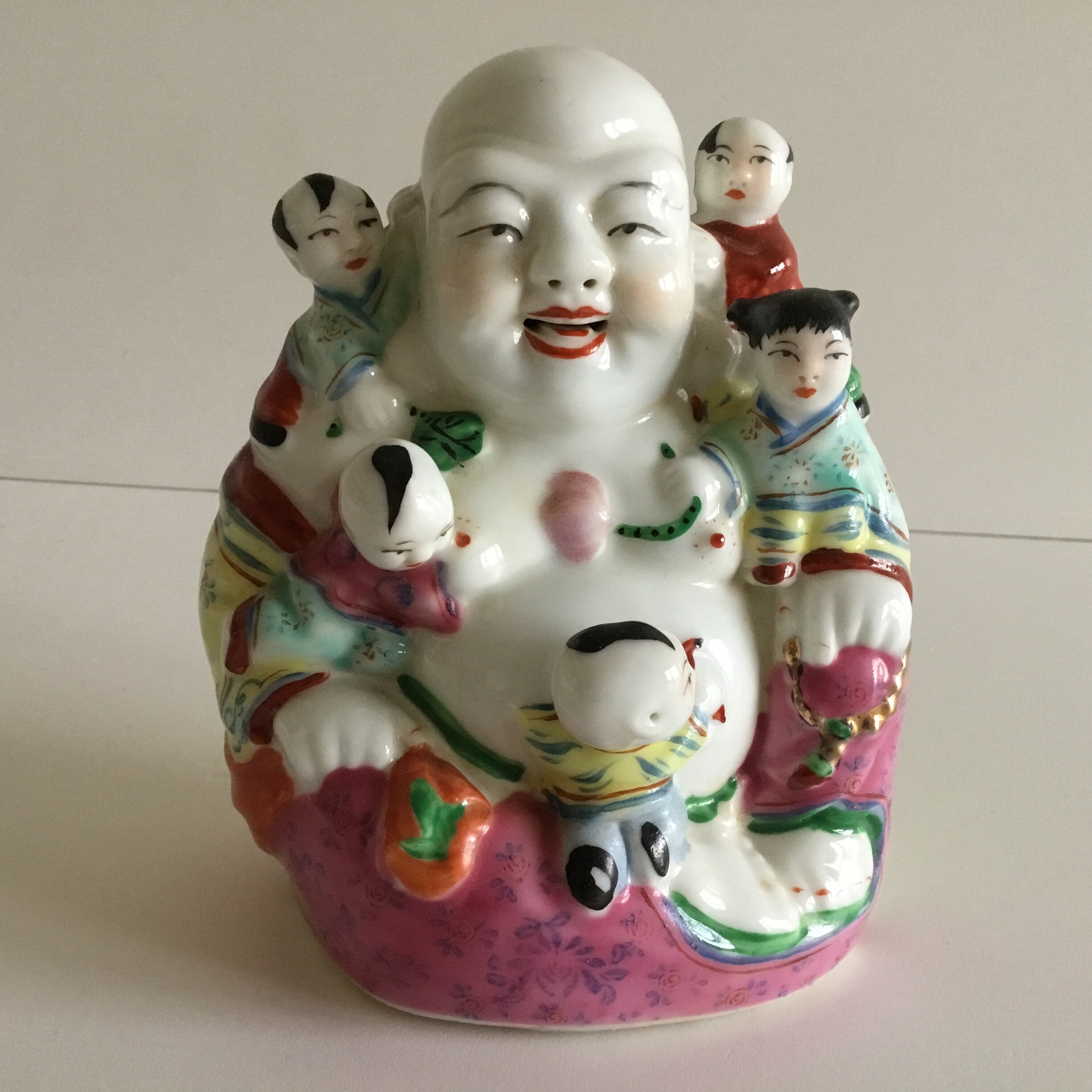Vintage Porcelain | 1950s Chinese Buddha with Children, Hand-Painted Figurine — photo 3 of 9