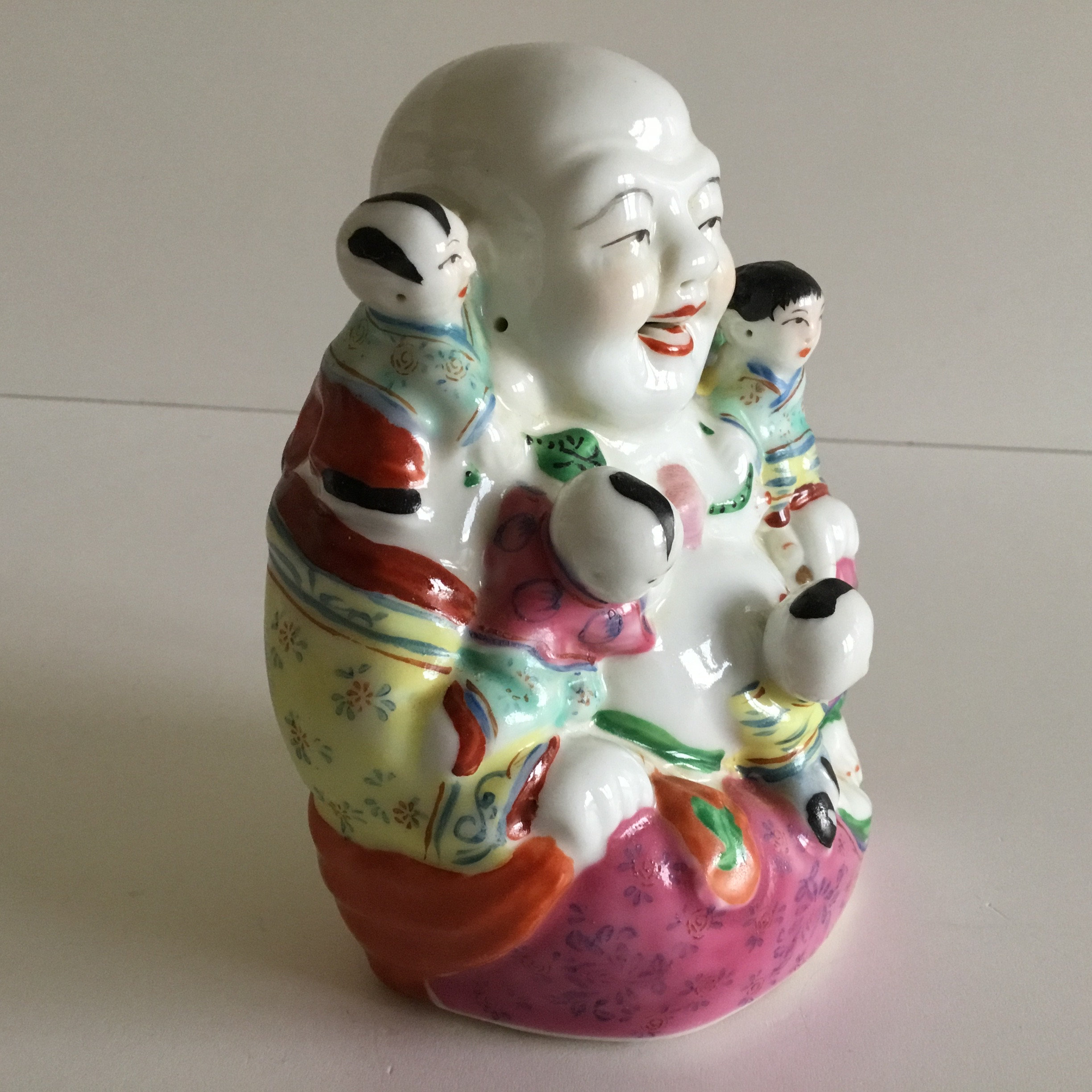 Vintage Porcelain | 1950s Chinese Buddha with Children, Hand-Painted Figurine — photo 4 of 9
