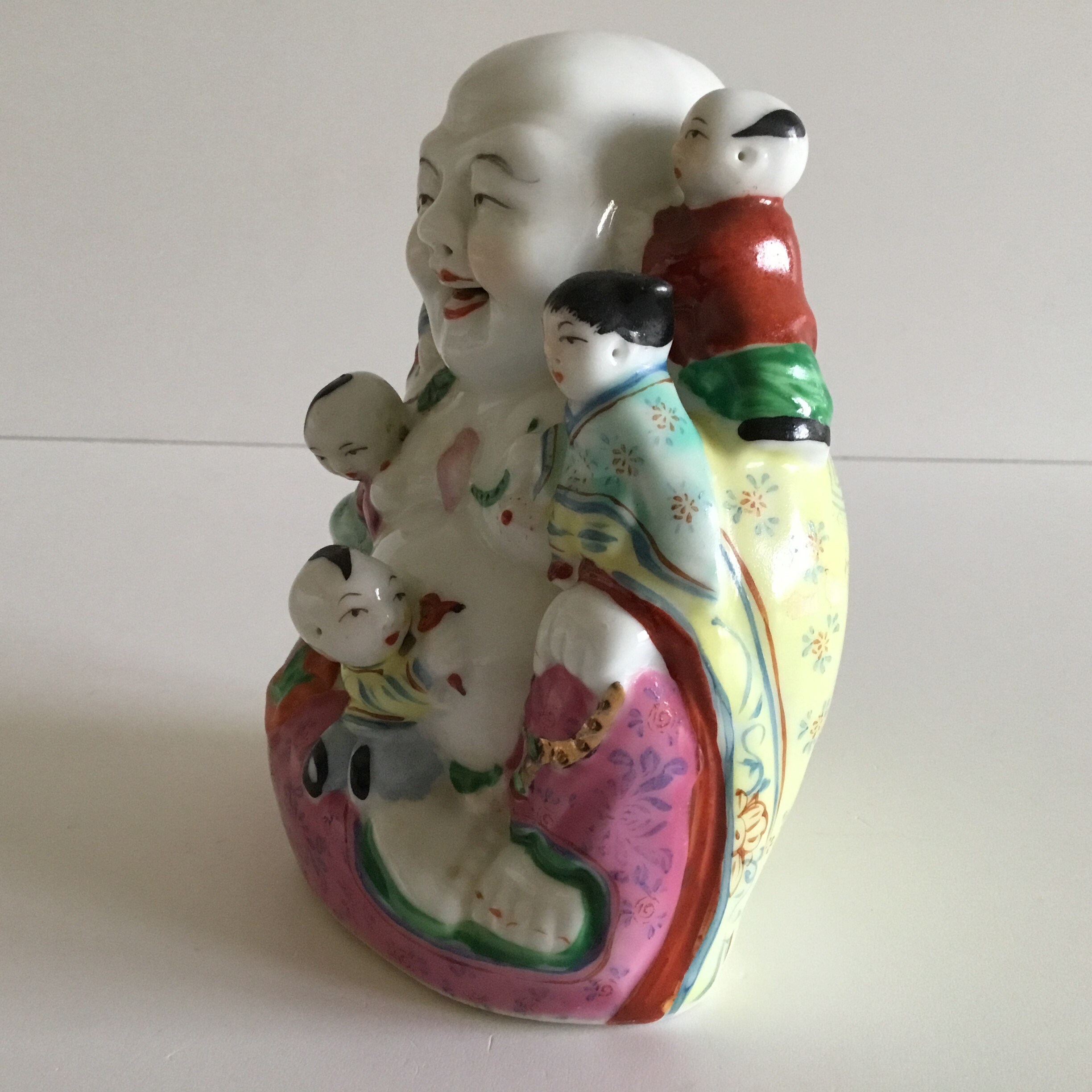 Vintage Porcelain | 1950s Chinese Buddha with Children, Hand-Painted Figurine — photo 6 of 9