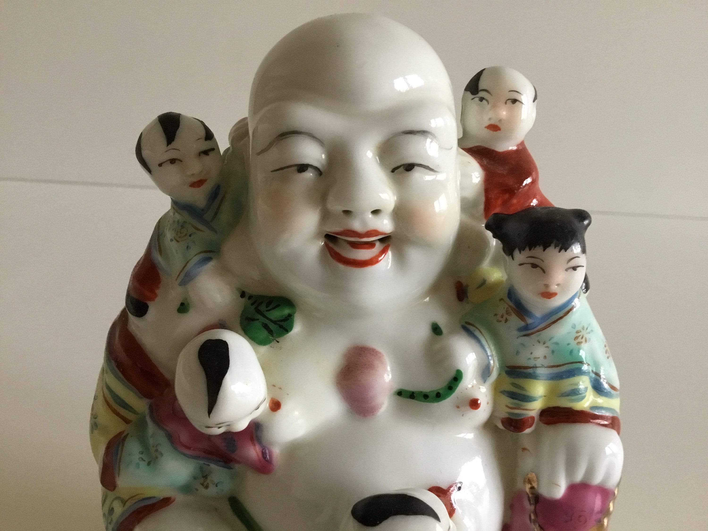 Vintage Porcelain | 1950s Chinese Buddha with Children, Hand-Painted Figurine — photo 7 of 9