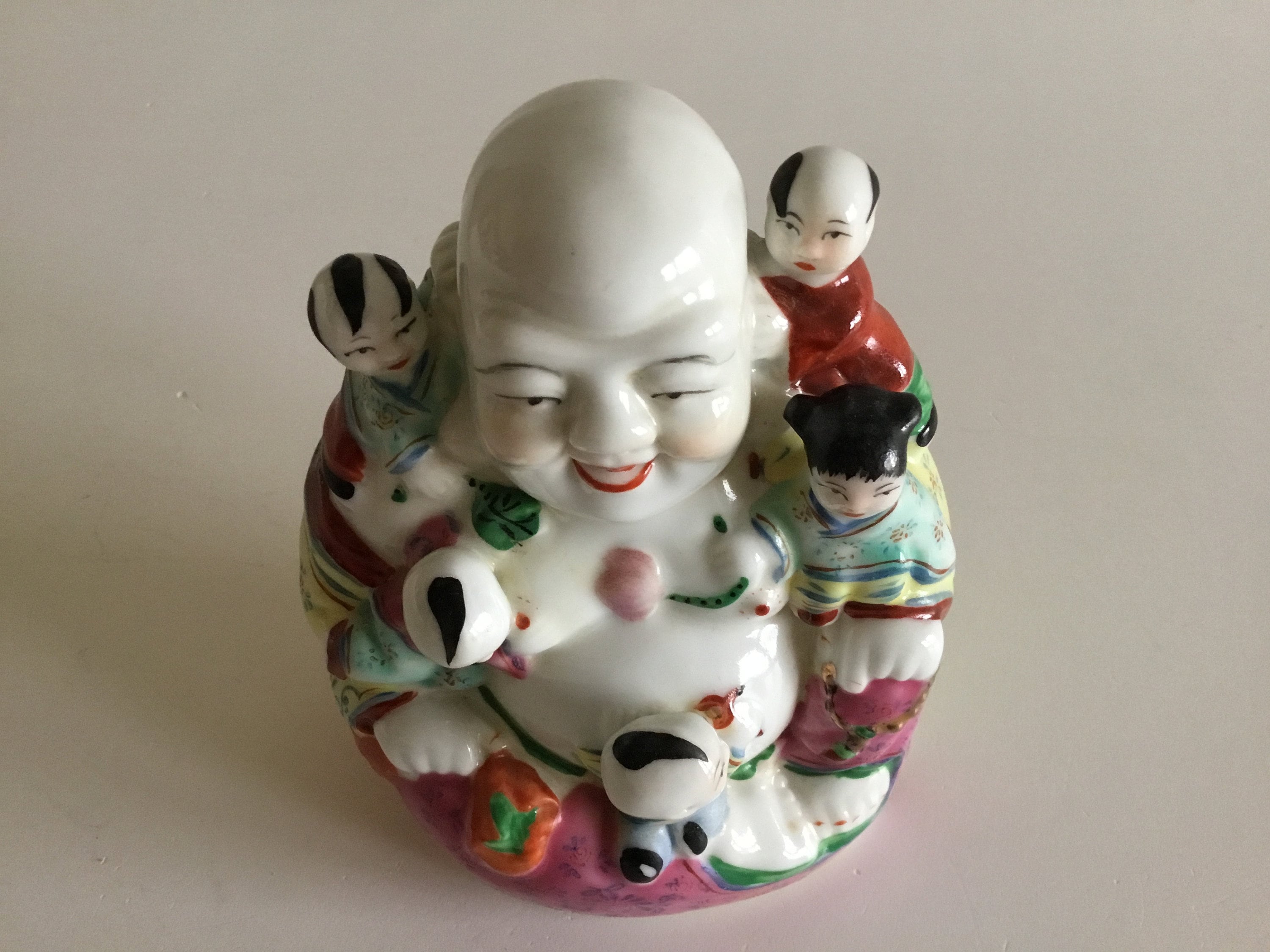Vintage Porcelain | 1950s Chinese Buddha with Children, Hand-Painted Figurine — photo 8 of 9