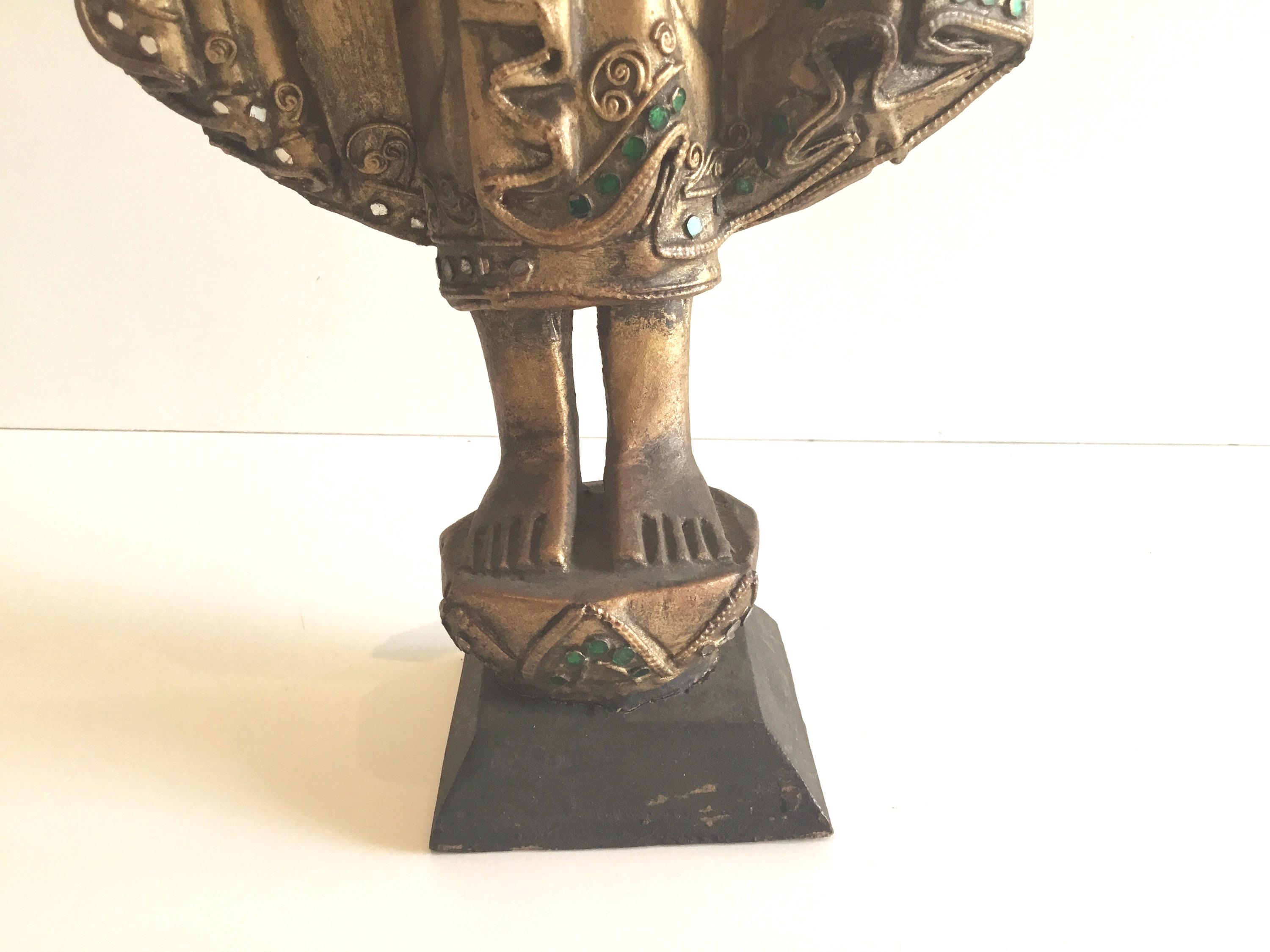 Antique Thai Buddha | 1900s Gilded Wood Statue, Hand-Carved with Glass Decor — photo 8 of 10