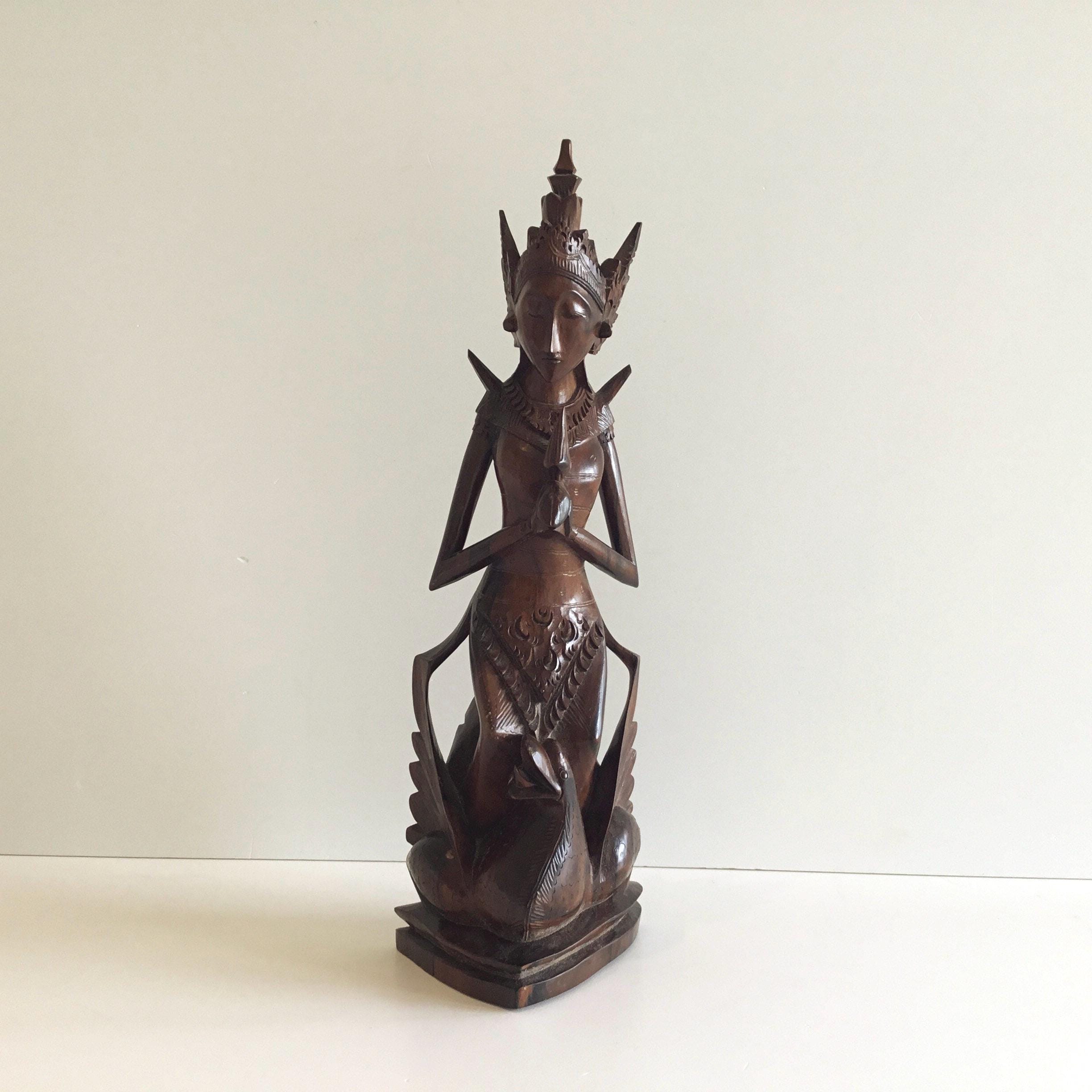 Vintage Balinese Sculpture | 1950s Hindu Deity, Hand-Carved Collectible Exotic Wood Indonesia — photo 2 of 10