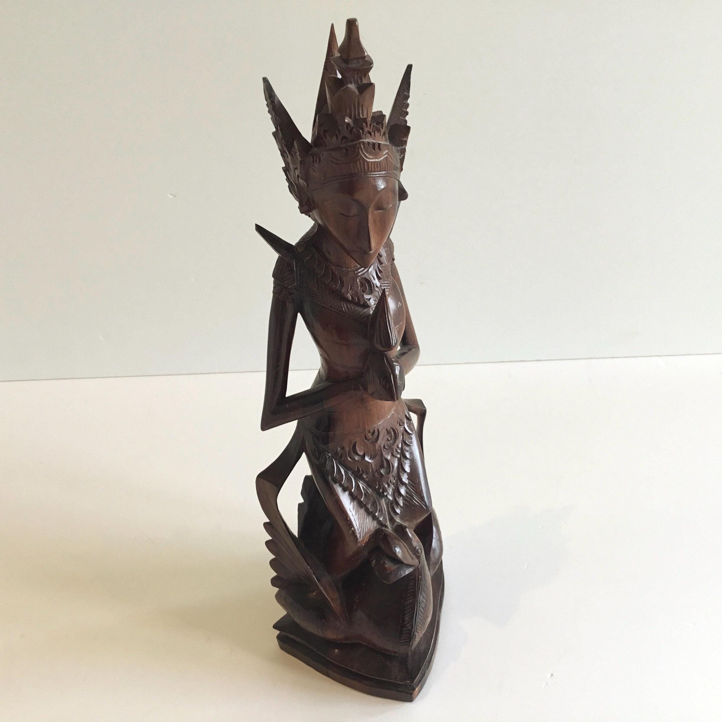 Vintage Balinese Sculpture | 1950s Hindu Deity, Hand-Carved Collectible Exotic Wood Indonesia — photo 4 of 10