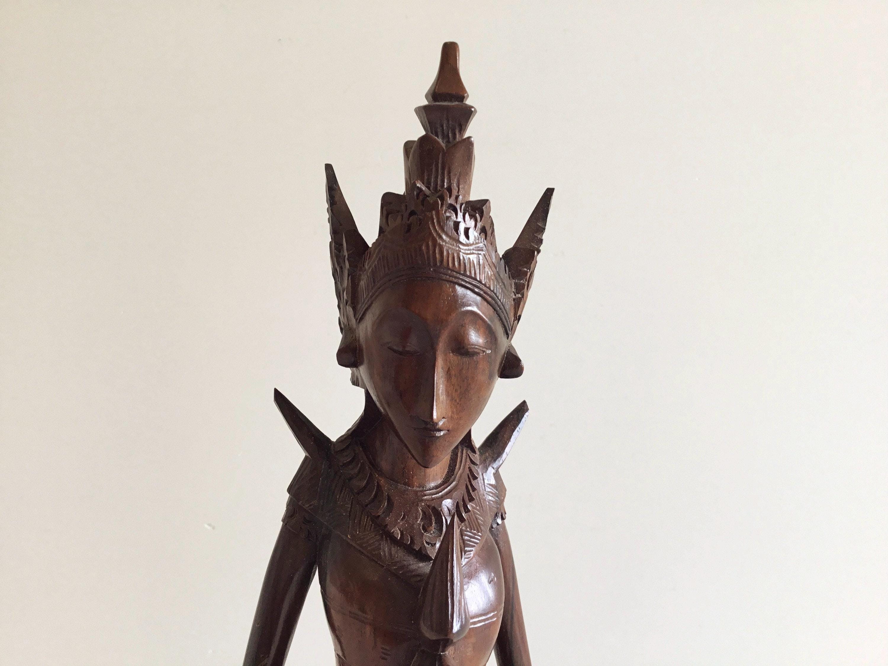 Vintage Balinese Sculpture | 1950s Hindu Deity, Hand-Carved Collectible Exotic Wood Indonesia — photo 8 of 10