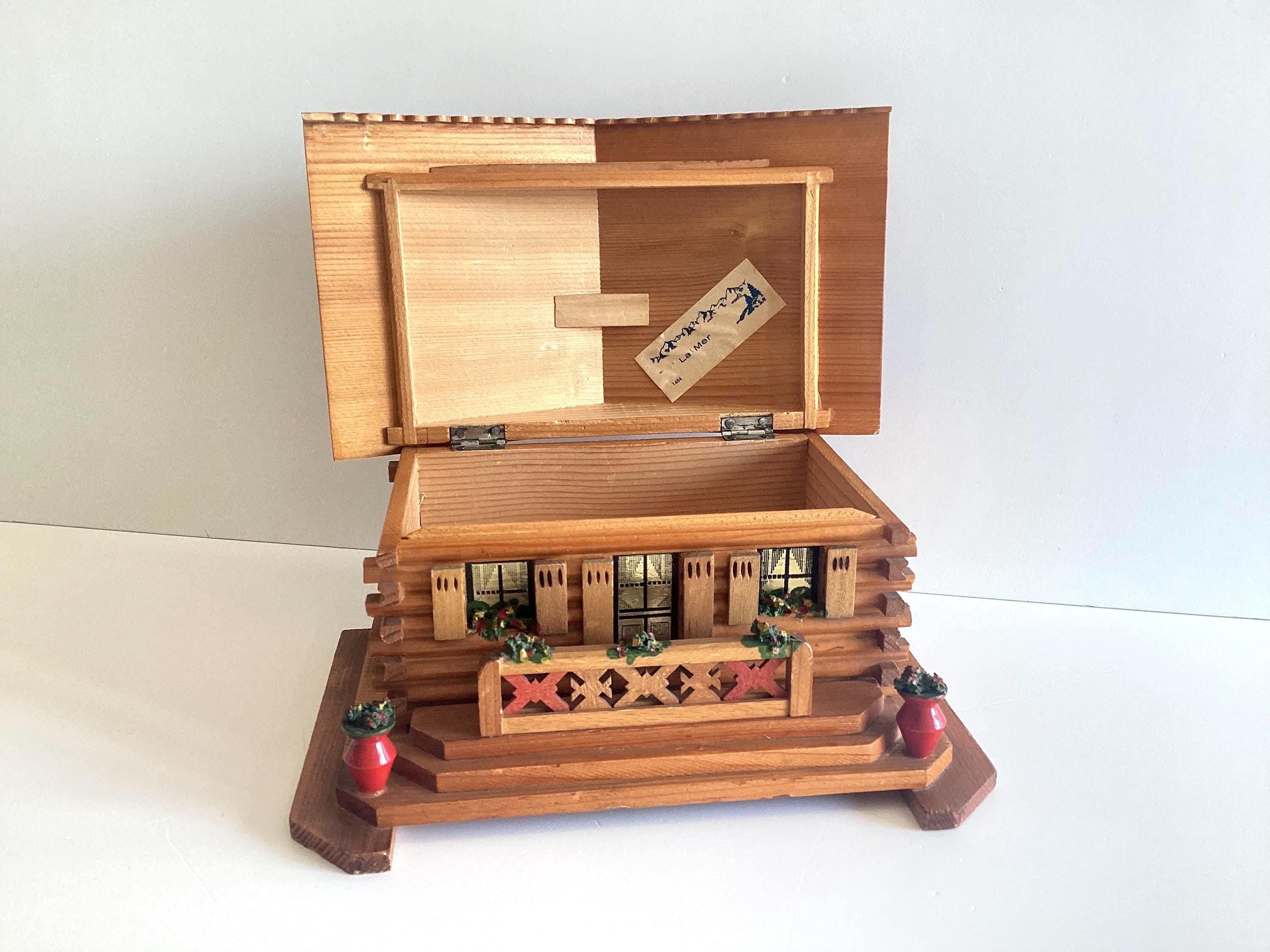 Large Chalet Music Box (1950s) Cigarette Case Jewellery Holders Made In Switzerland — photo 3 of 10