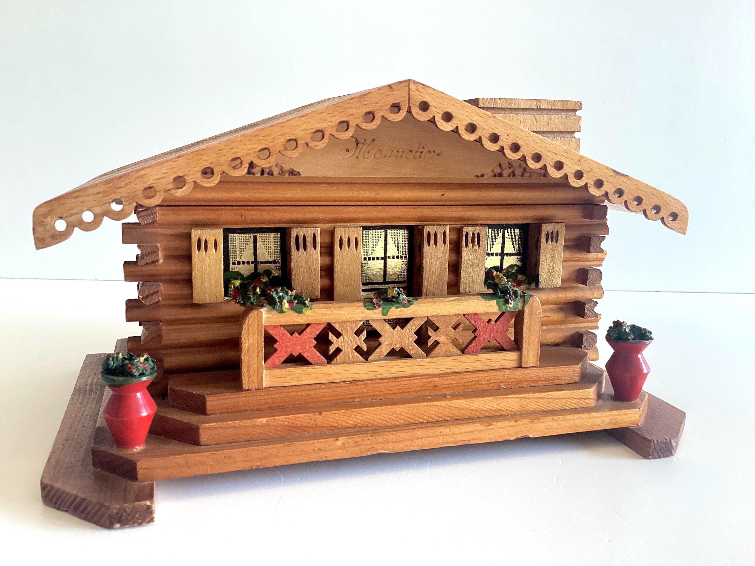 Large Chalet Music Box (1950s) Cigarette Case Jewellery Holders Made In Switzerland — photo 7 of 10