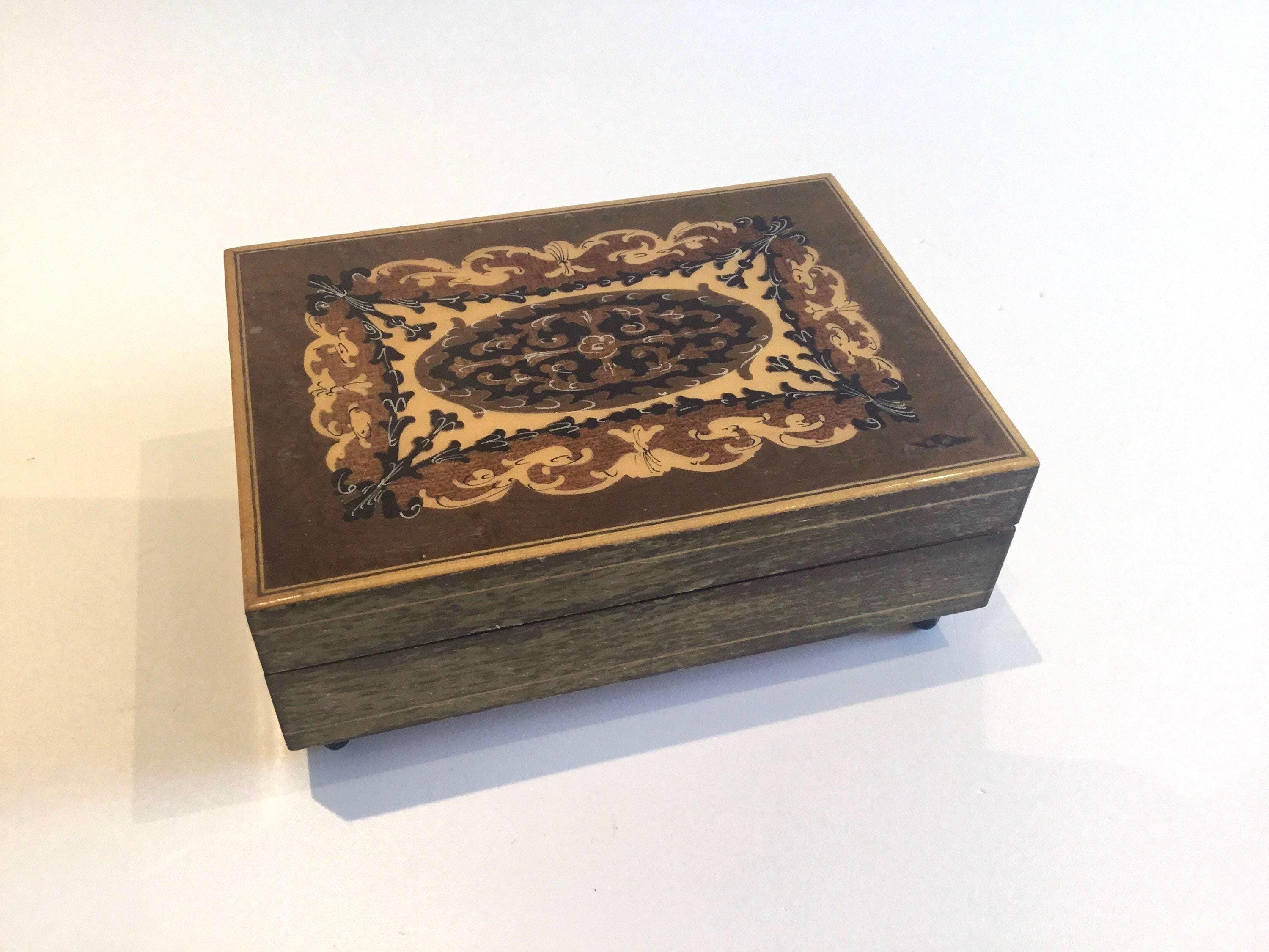 Vintage Music Box | 1960s Italian Olive Wood Jewelry Box, Santa Lucia Musical Movement — photo 2 of 7