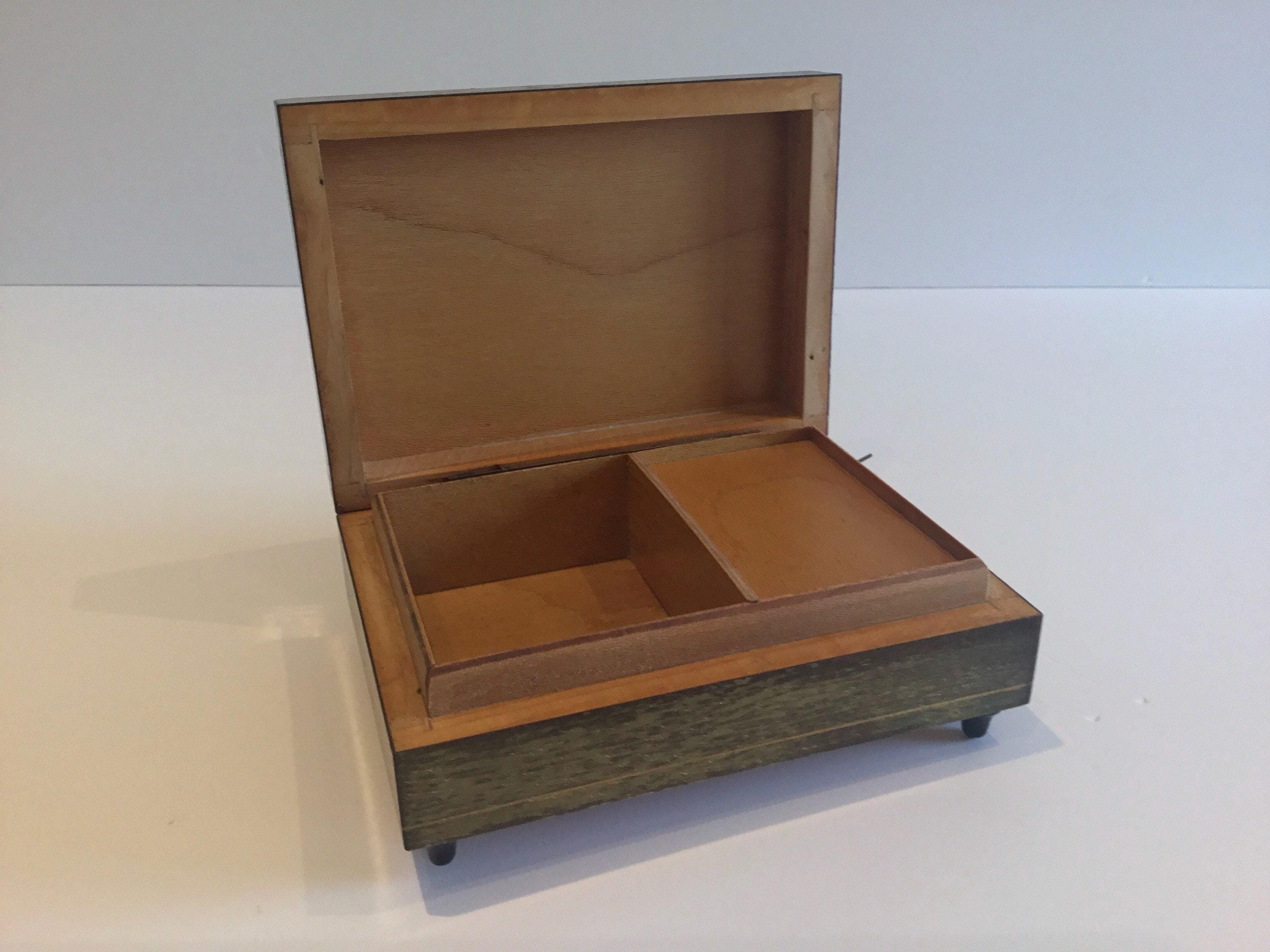 Vintage Music Box | 1960s Italian Olive Wood Jewelry Box, Santa Lucia Musical Movement — photo 6 of 7