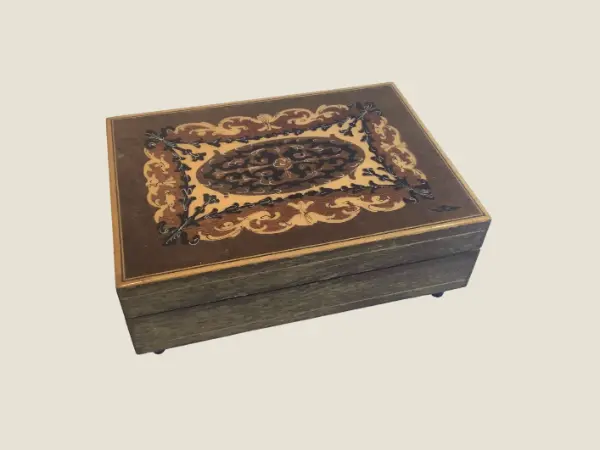 Vintage Music Box | 1960s Italian Olive Wood Jewelry Box, Santa Lucia Musical Movement