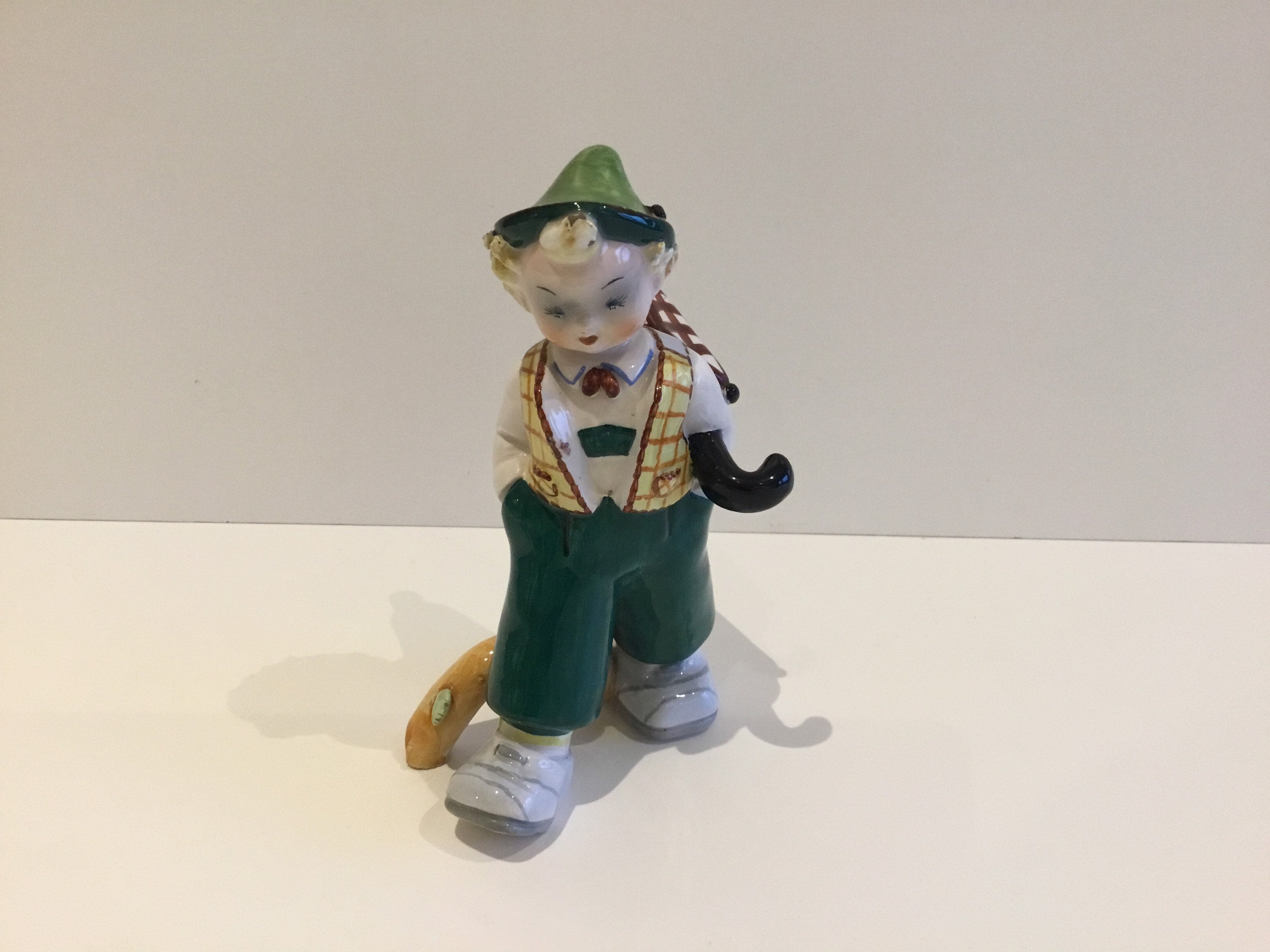 Vintage Porcelain Figurine | 1950s Italian Boy with Umbrella, First Lenci Style — photo 2 of 11