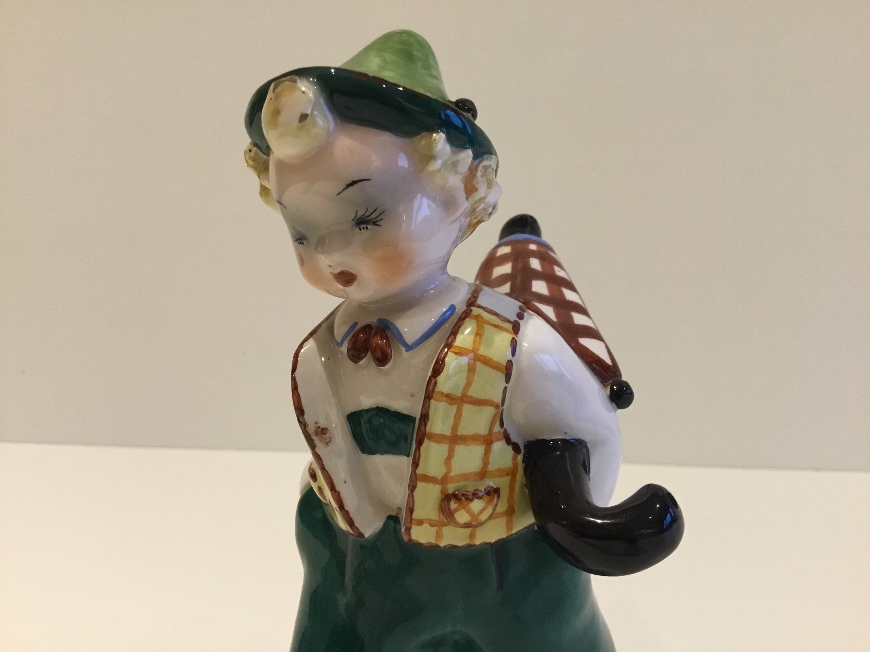 Vintage Porcelain Figurine | 1950s Italian Boy with Umbrella, First Lenci Style — photo 3 of 11