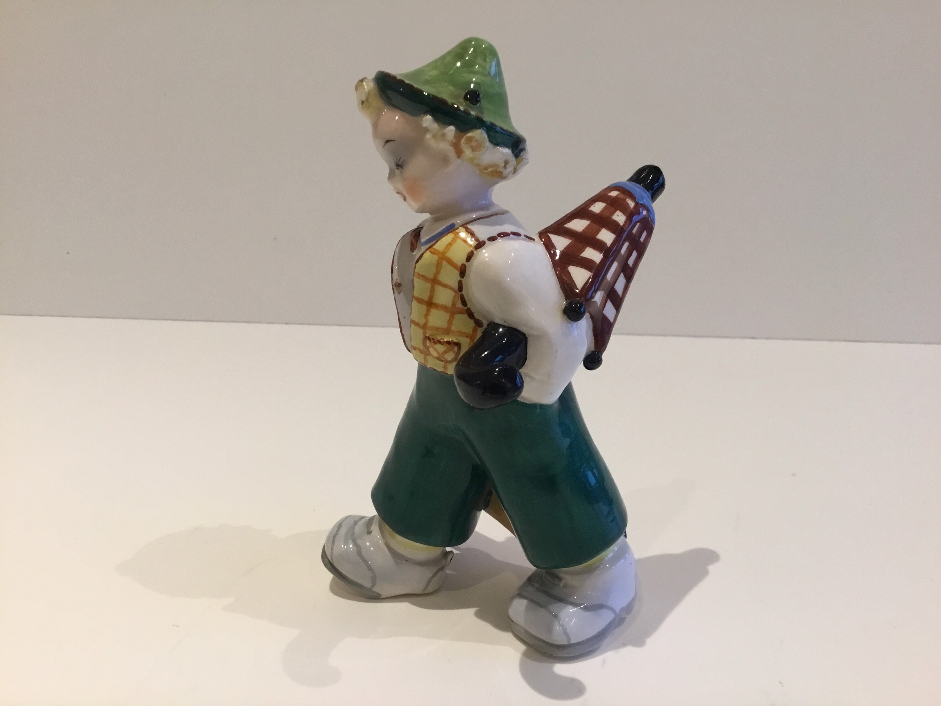Vintage Porcelain Figurine | 1950s Italian Boy with Umbrella, First Lenci Style — photo 6 of 11