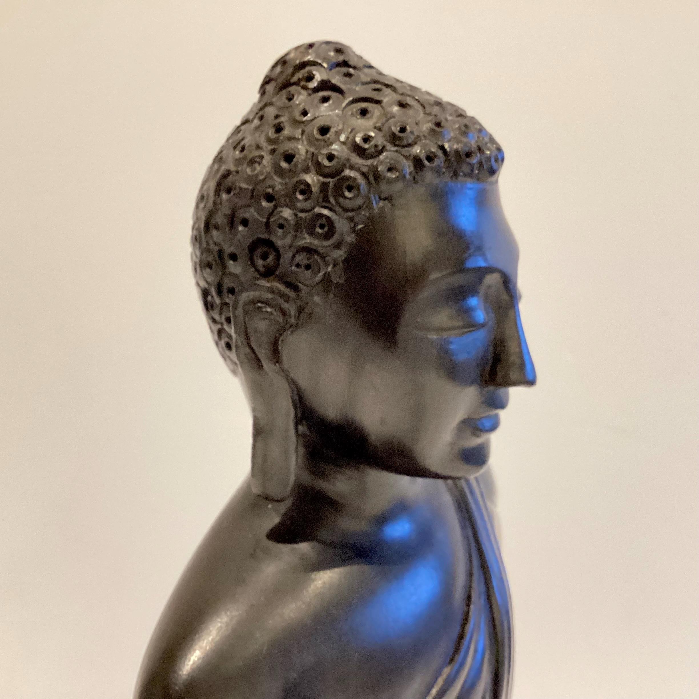 Antique Buddha Statue | 1900s Seated Meditation Dhyana Mudra, Solid Ebony Wood Thai — photo 6 of 11