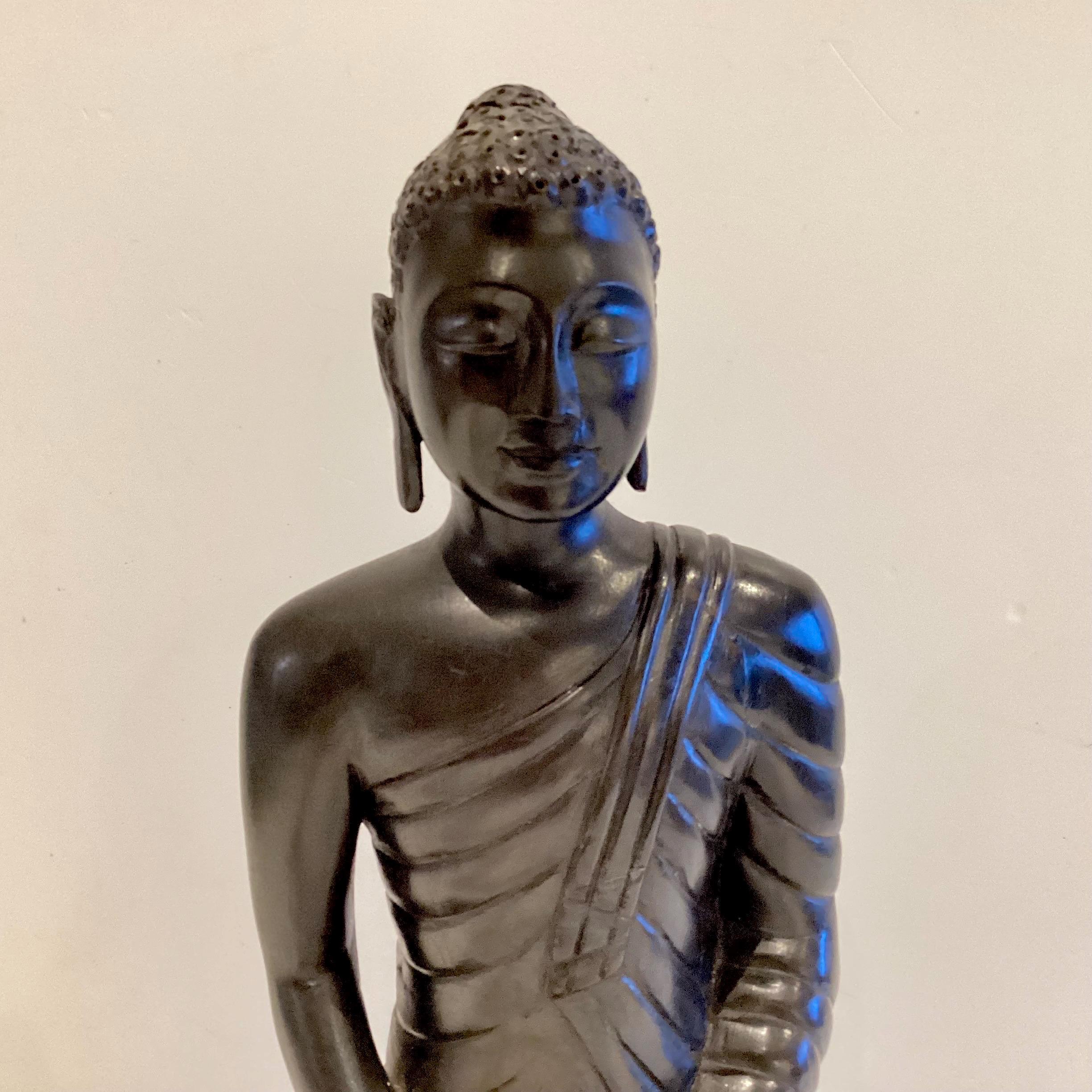 Antique Buddha Statue | 1900s Seated Meditation Dhyana Mudra, Solid Ebony Wood Thai — photo 4 of 11