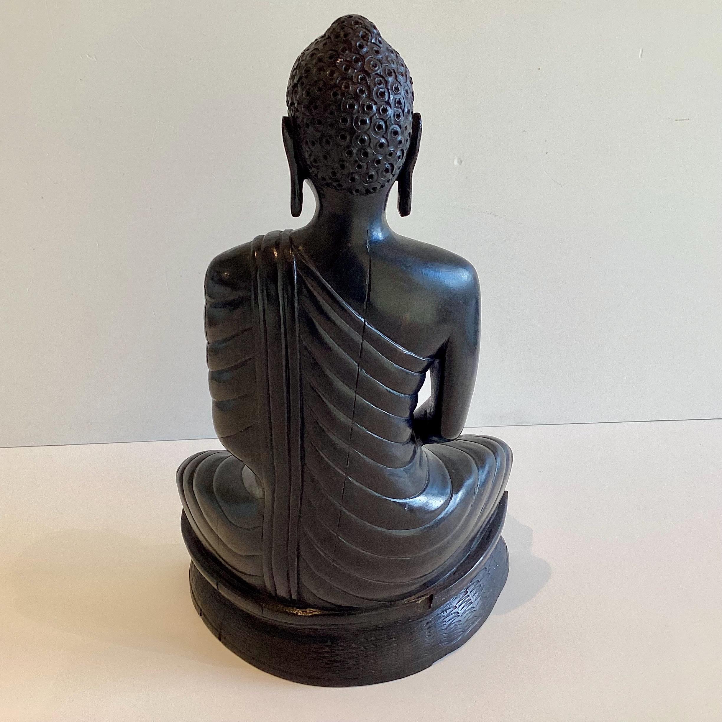Antique Buddha Statue | 1900s Seated Meditation Dhyana Mudra, Solid Ebony Wood Thai — photo 5 of 11