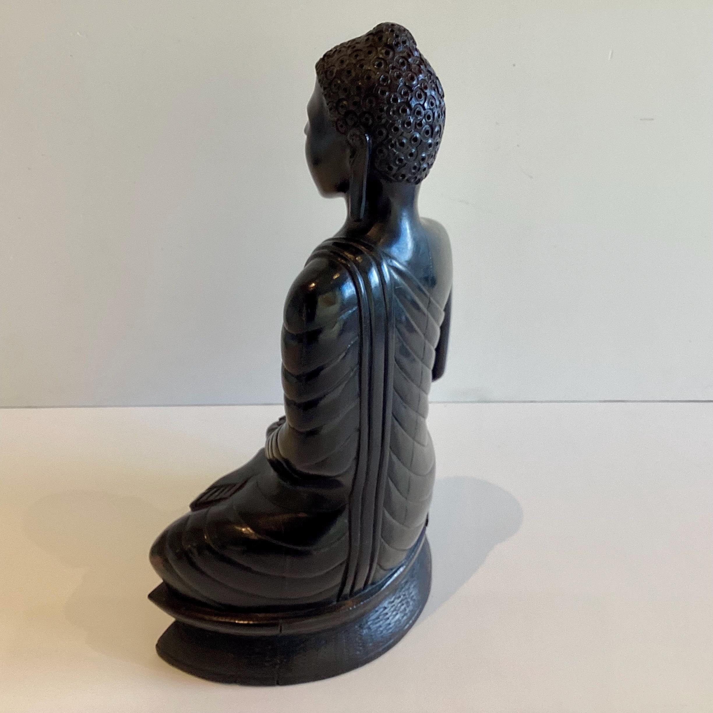 Antique Buddha Statue | 1900s Seated Meditation Dhyana Mudra, Solid Ebony Wood Thai — photo 7 of 11
