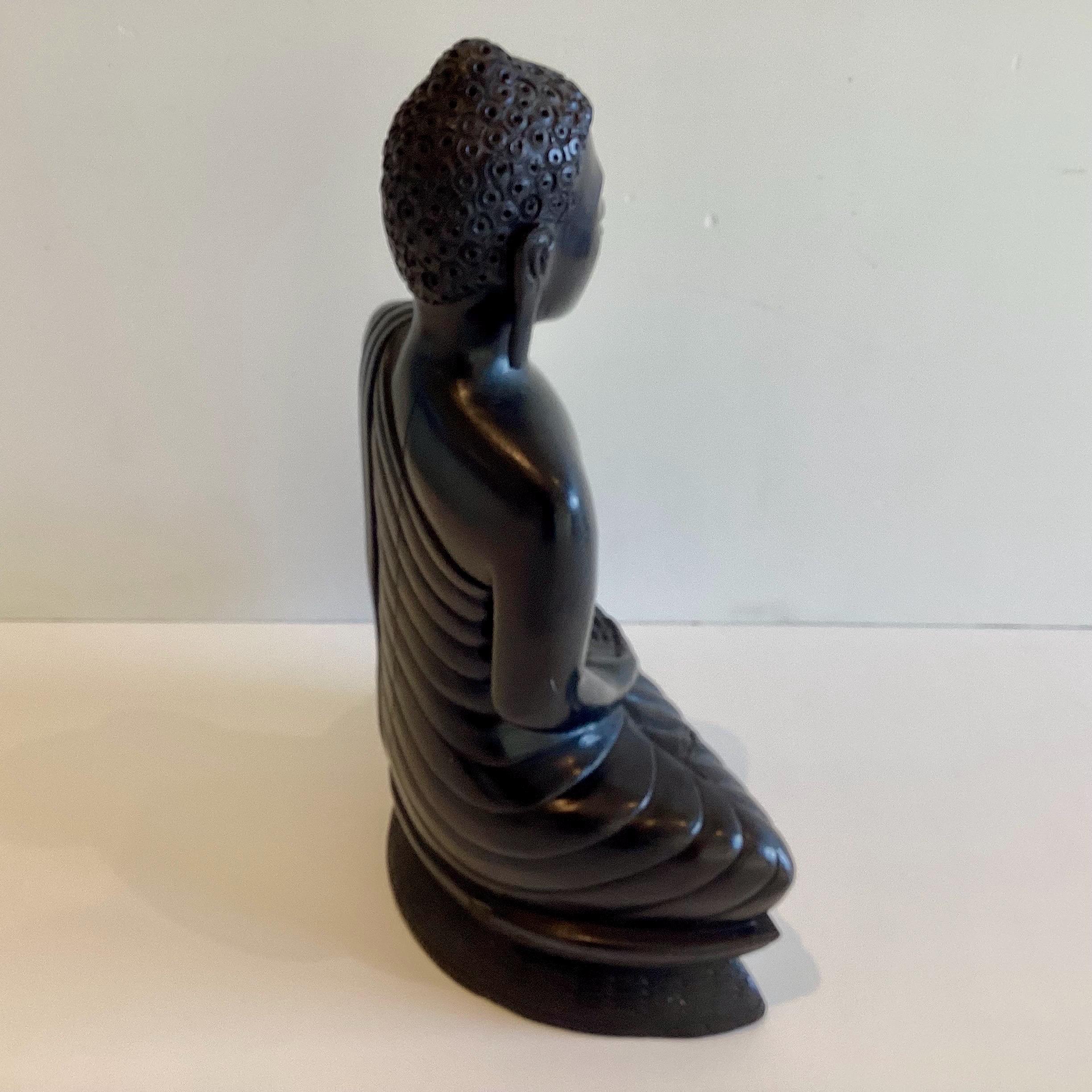Antique Buddha Statue | 1900s Seated Meditation Dhyana Mudra, Solid Ebony Wood Thai — photo 8 of 11