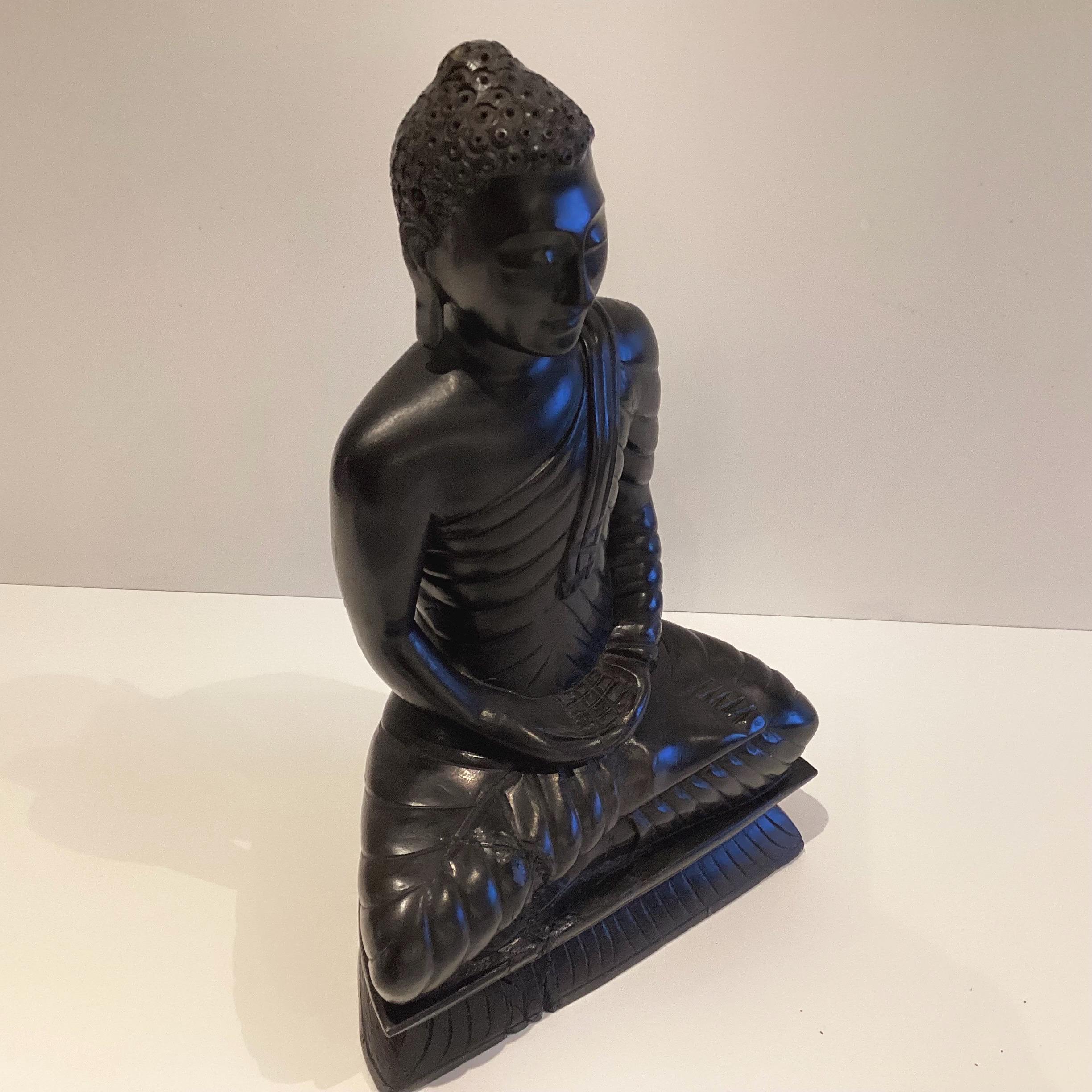 Antique Buddha Statue | 1900s Seated Meditation Dhyana Mudra, Solid Ebony Wood Thai — photo 9 of 11