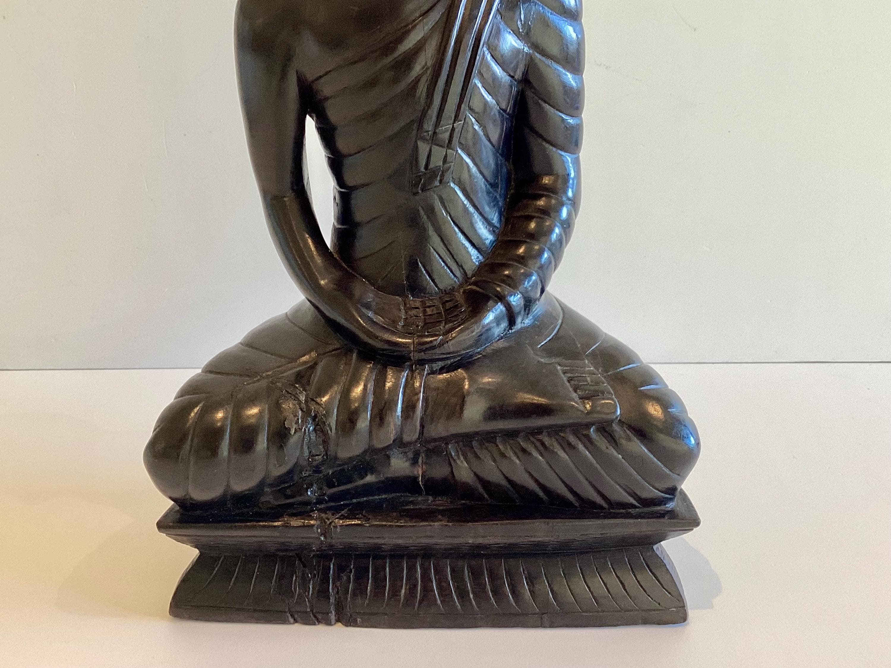 Antique Buddha Statue | 1900s Seated Meditation Dhyana Mudra, Solid Ebony Wood Thai — photo 10 of 11