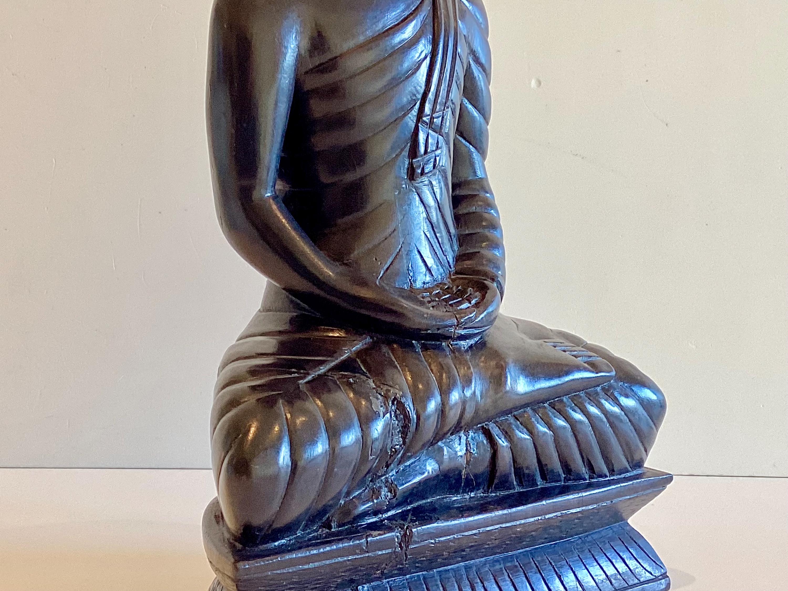 Antique Buddha Statue | 1900s Seated Meditation Dhyana Mudra, Solid Ebony Wood Thai — photo 11 of 11