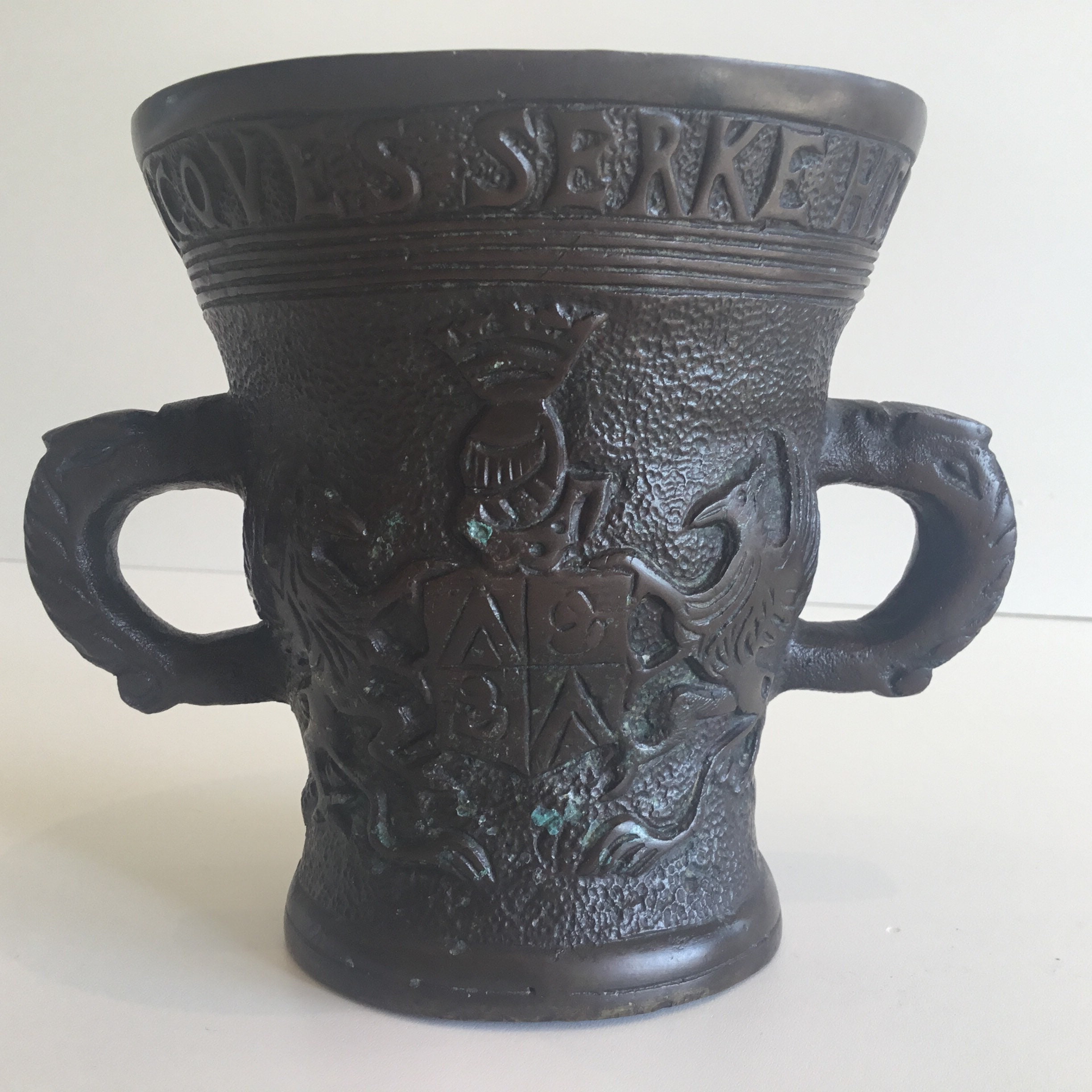 Antique Bronze Dutch Mortar (1800s) Historical Reproduction of 1576 Engraved Model — photo 3 of 11