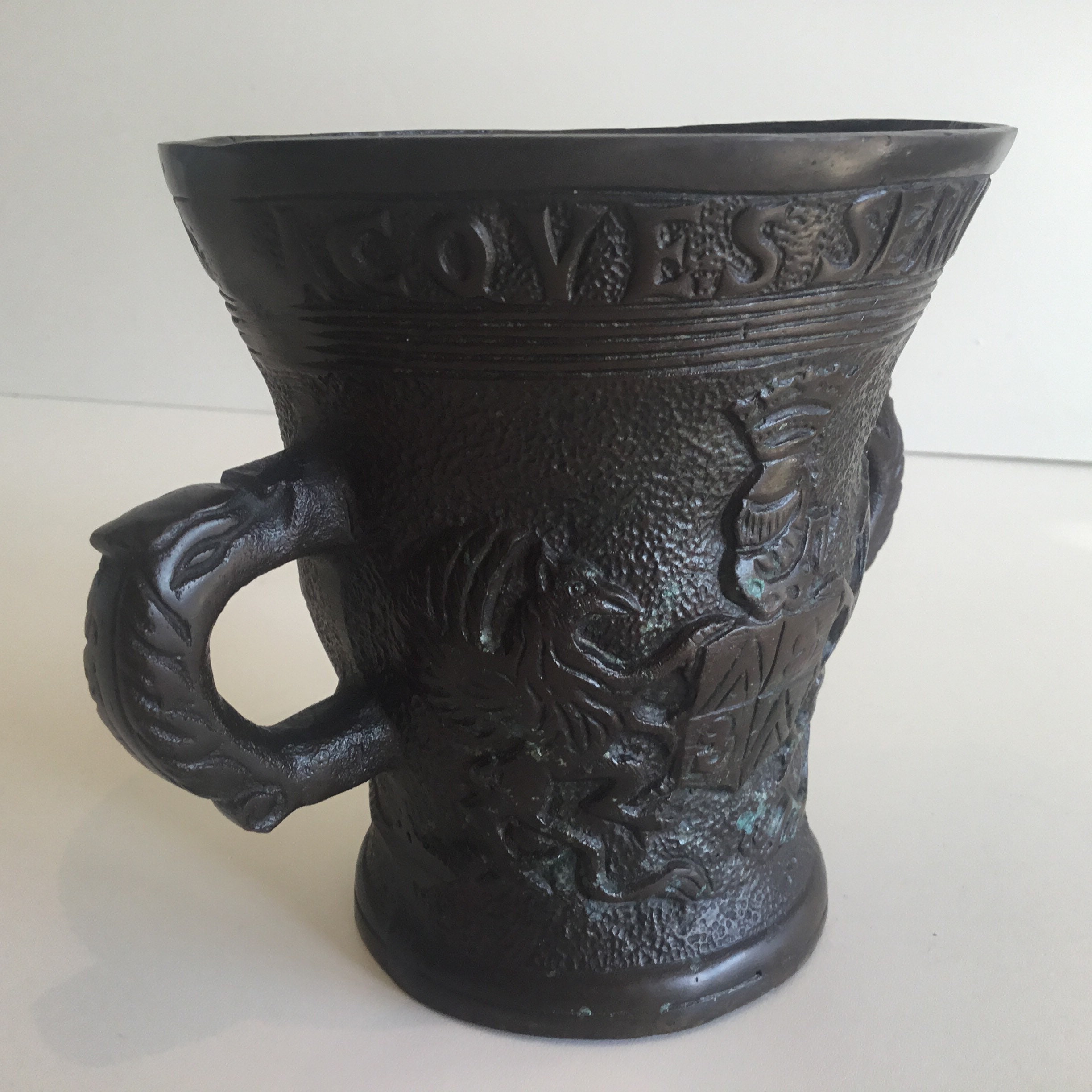 Antique Bronze Dutch Mortar (1800s) Historical Reproduction of 1576 Engraved Model — photo 5 of 11