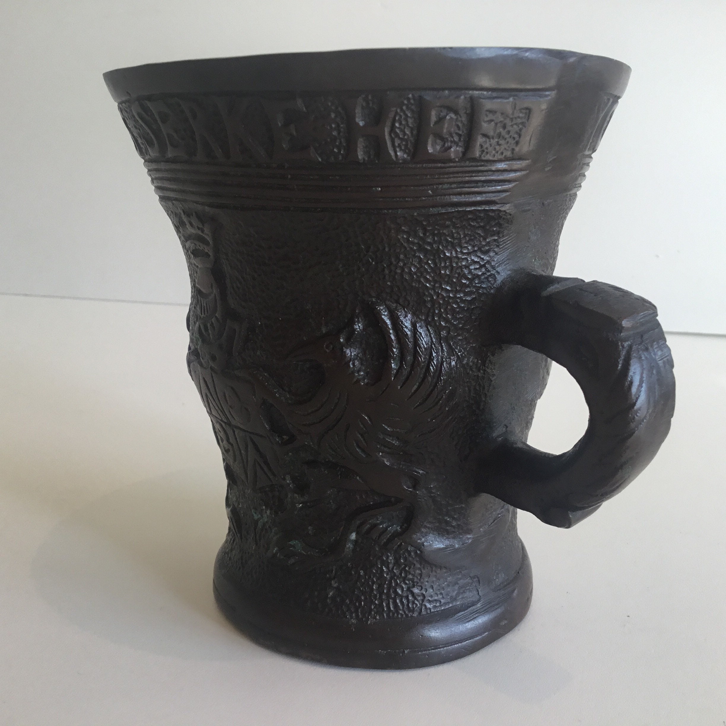 Antique Bronze Dutch Mortar (1800s) Historical Reproduction of 1576 Engraved Model — photo 6 of 11