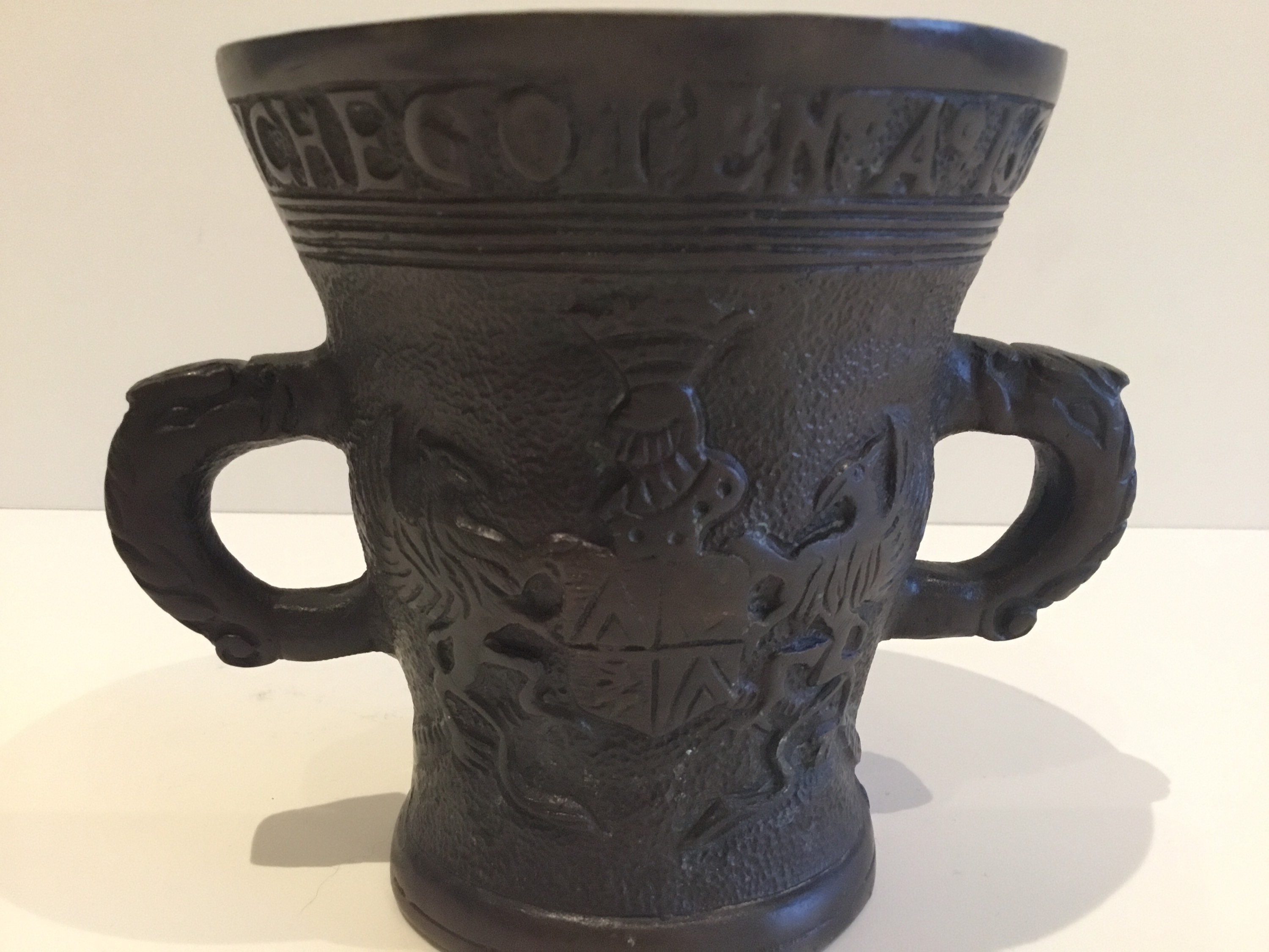 Antique Bronze Dutch Mortar (1800s) Historical Reproduction of 1576 Engraved Model — photo 9 of 11