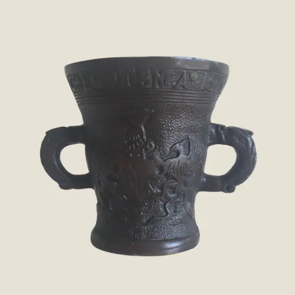 Antique Bronze Dutch Mortar (1800s) Historical Reproduction of 1576 Engraved Model
