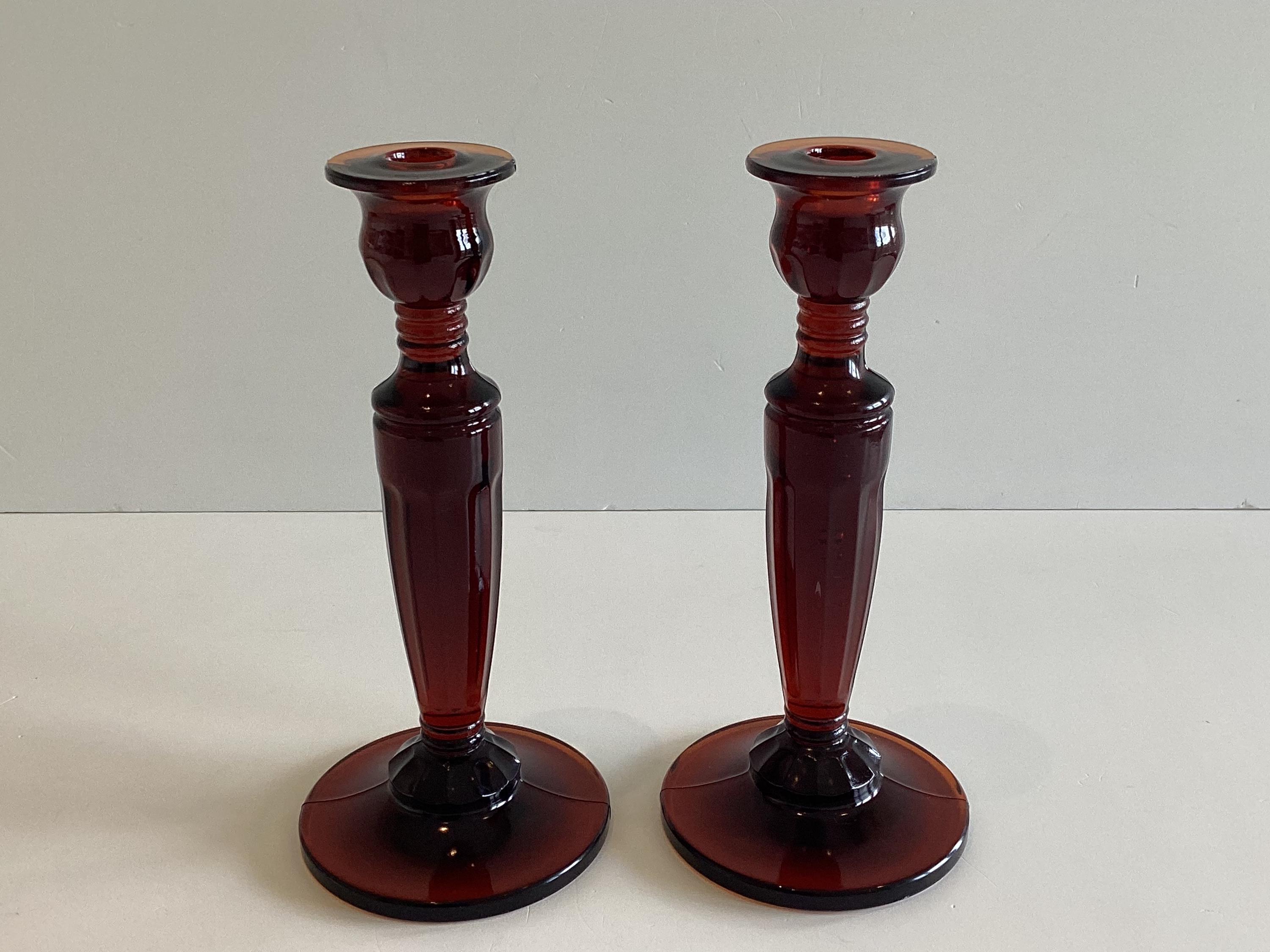 Antique Candlesticks | Baccarat (Attributed) Amber-Cognac Crystal, Louis Philippe c. 1845 – 1855 — photo 2 of 11