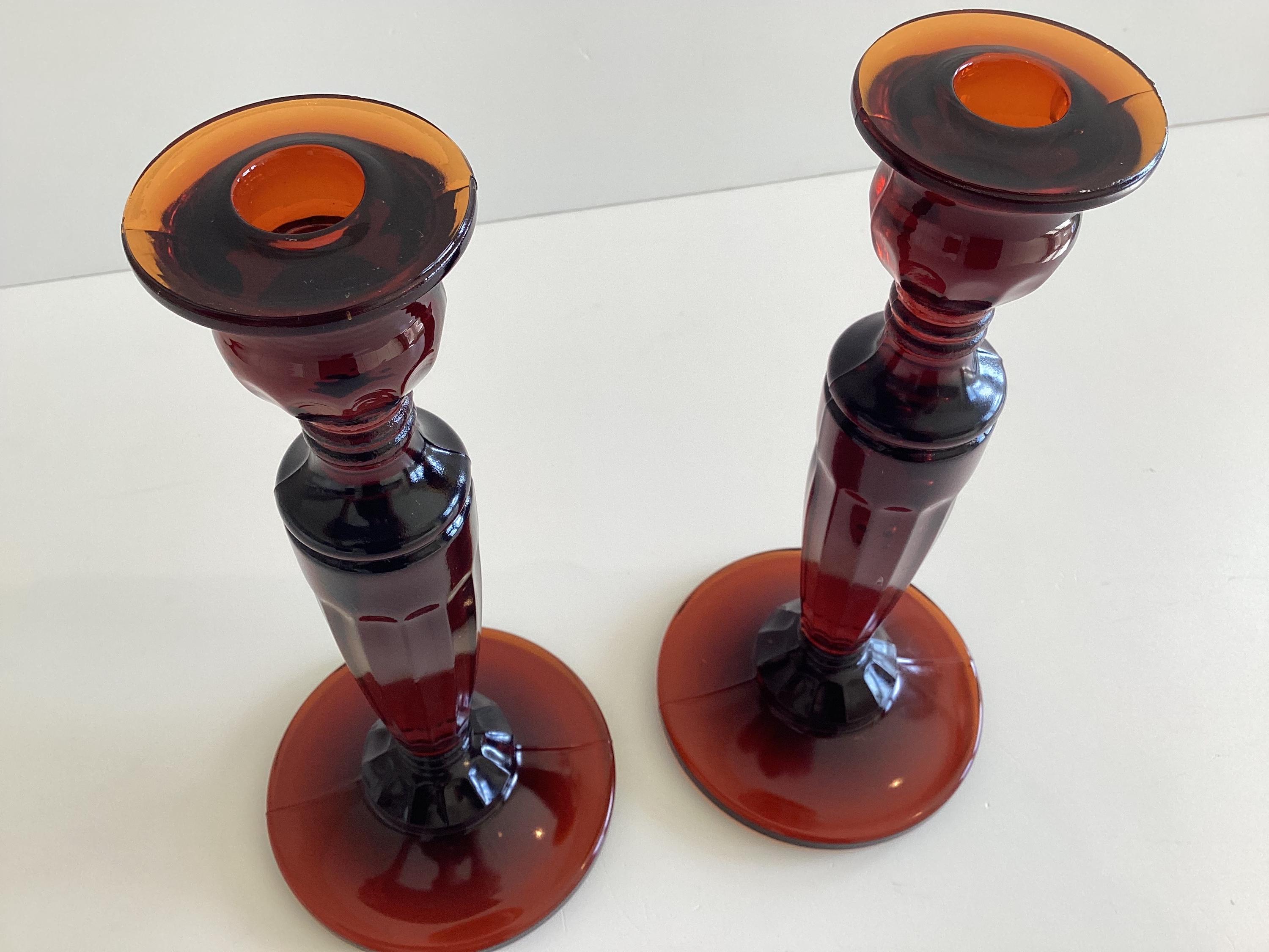 Antique Candlesticks | Baccarat (Attributed) Amber-Cognac Crystal, Louis Philippe c. 1845 – 1855 — photo 11 of 11