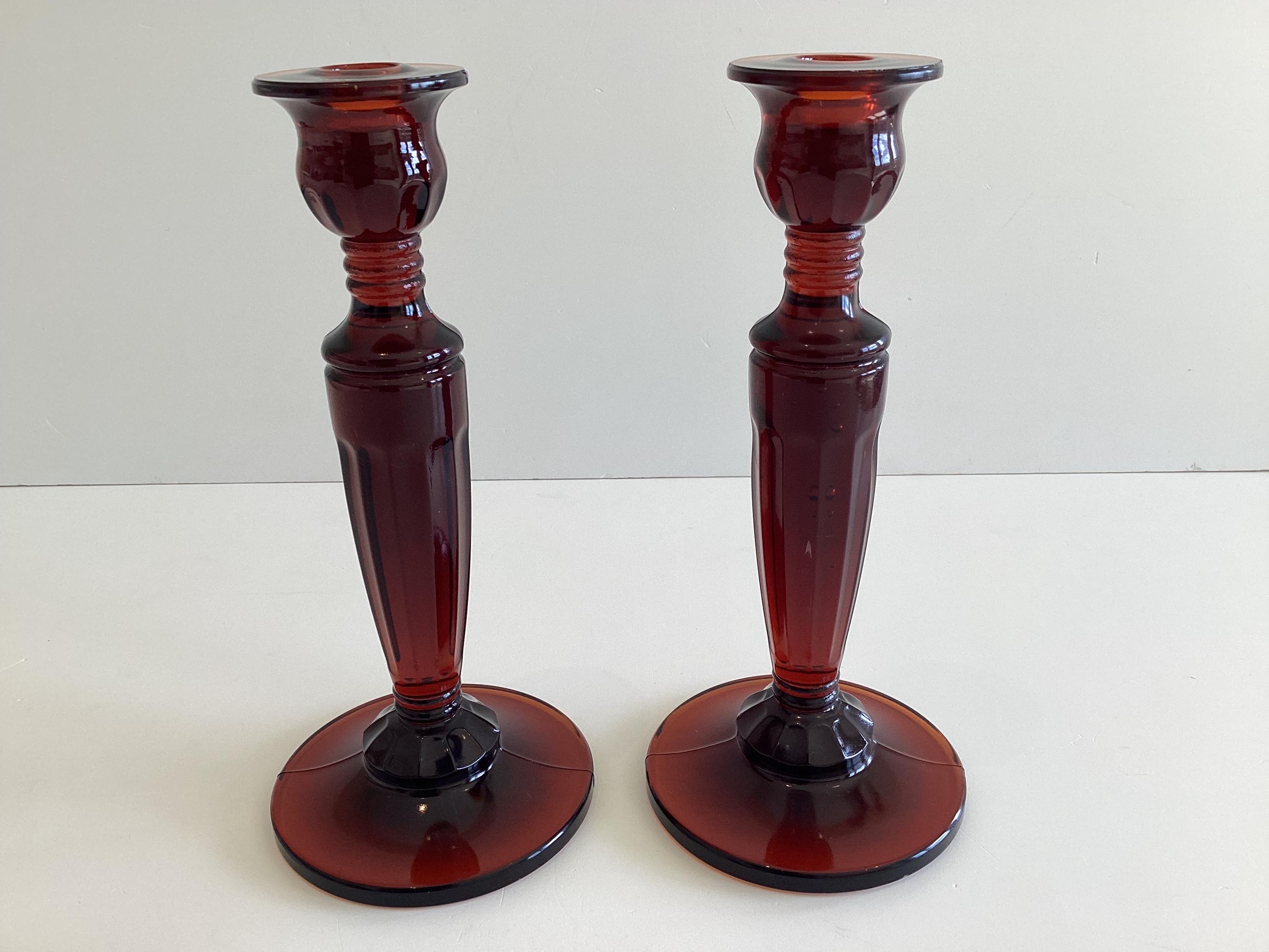 Antique Candlesticks | Baccarat (Attributed) Amber-Cognac Crystal, Louis Philippe c. 1845 – 1855 — photo 4 of 11