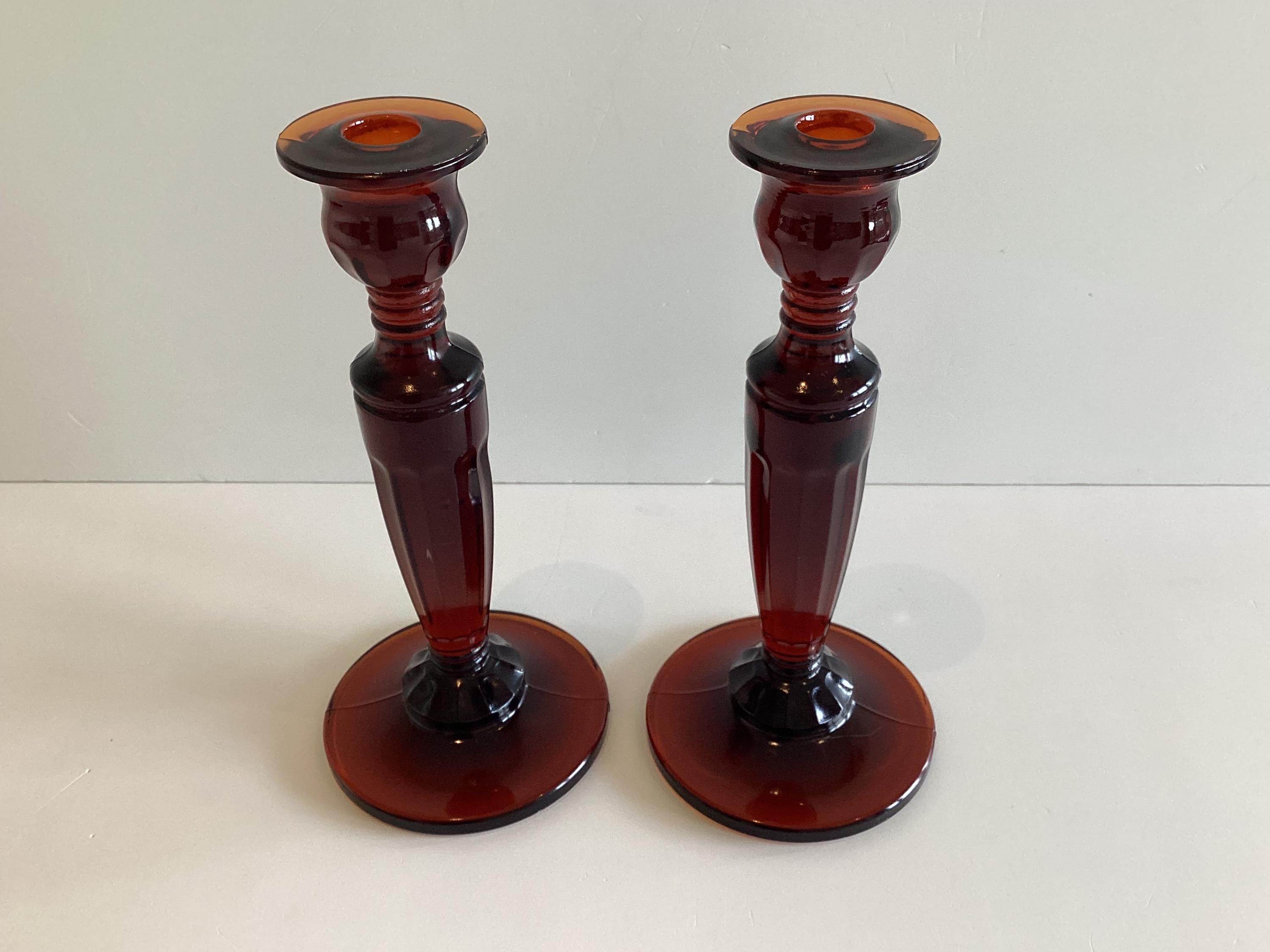 Antique Candlesticks | Baccarat (Attributed) Amber-Cognac Crystal, Louis Philippe c. 1845 – 1855 — photo 7 of 11