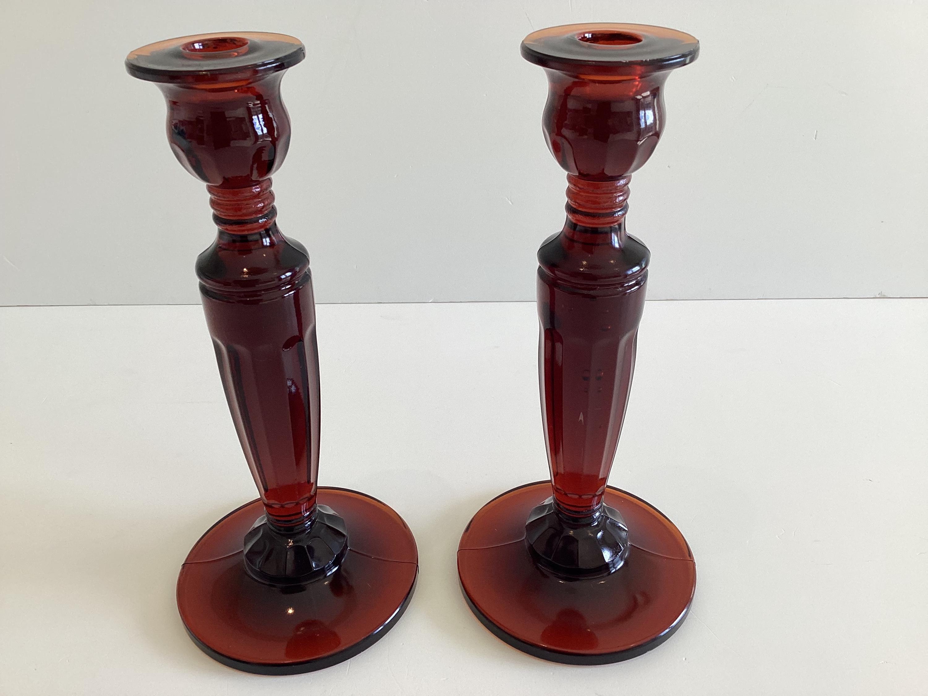 Antique Candlesticks | Baccarat (Attributed) Amber-Cognac Crystal, Louis Philippe c. 1845 – 1855 — photo 9 of 11