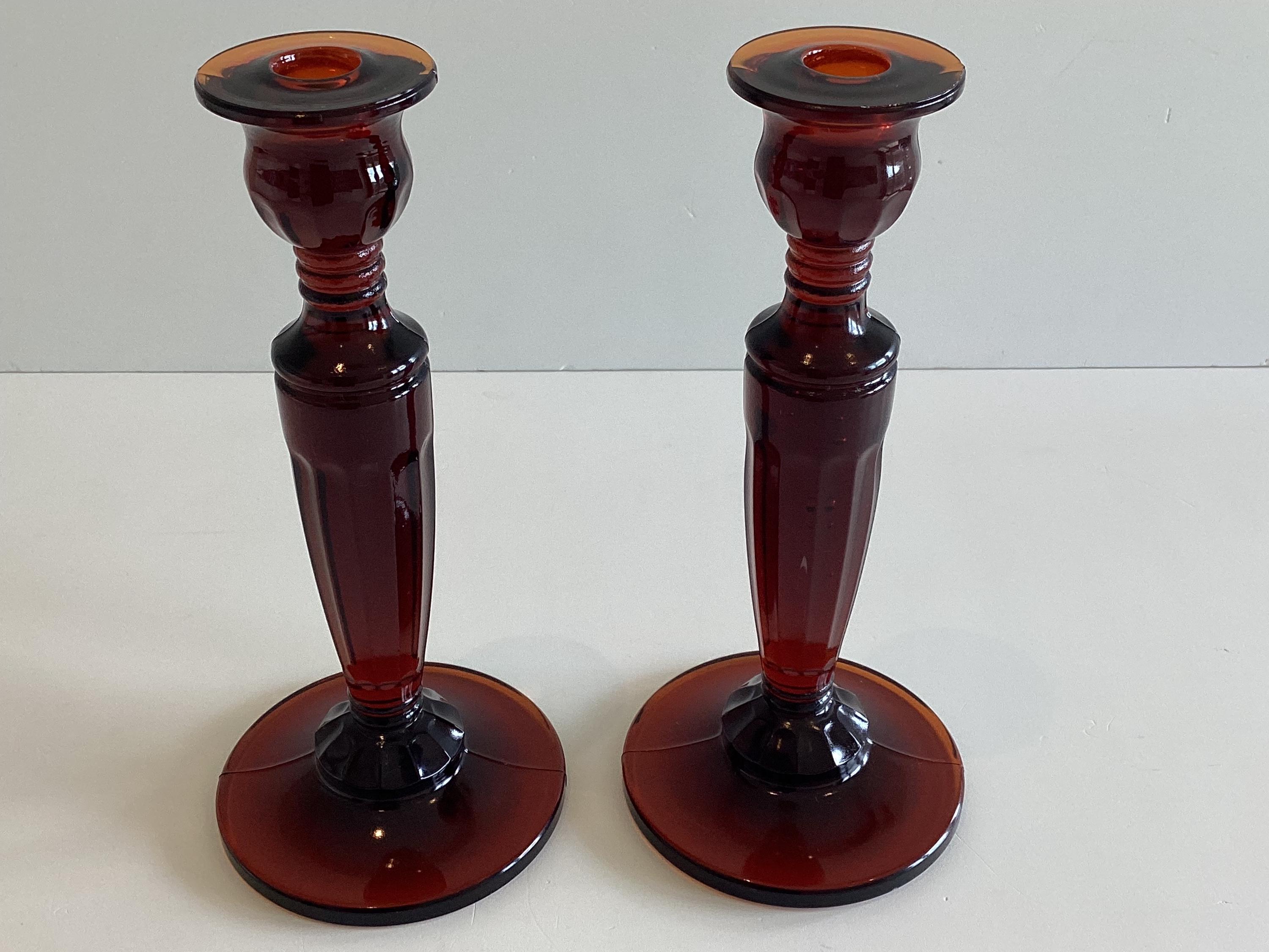 Antique Candlesticks | Baccarat (Attributed) Amber-Cognac Crystal, Louis Philippe c. 1845 – 1855 — photo 10 of 11