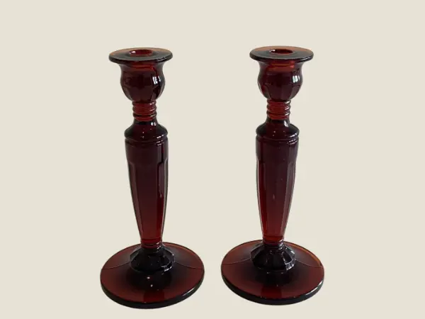 Antique Candlesticks | Baccarat (Attributed) Amber-Cognac Crystal, Louis Philippe c. 1845 – 1855