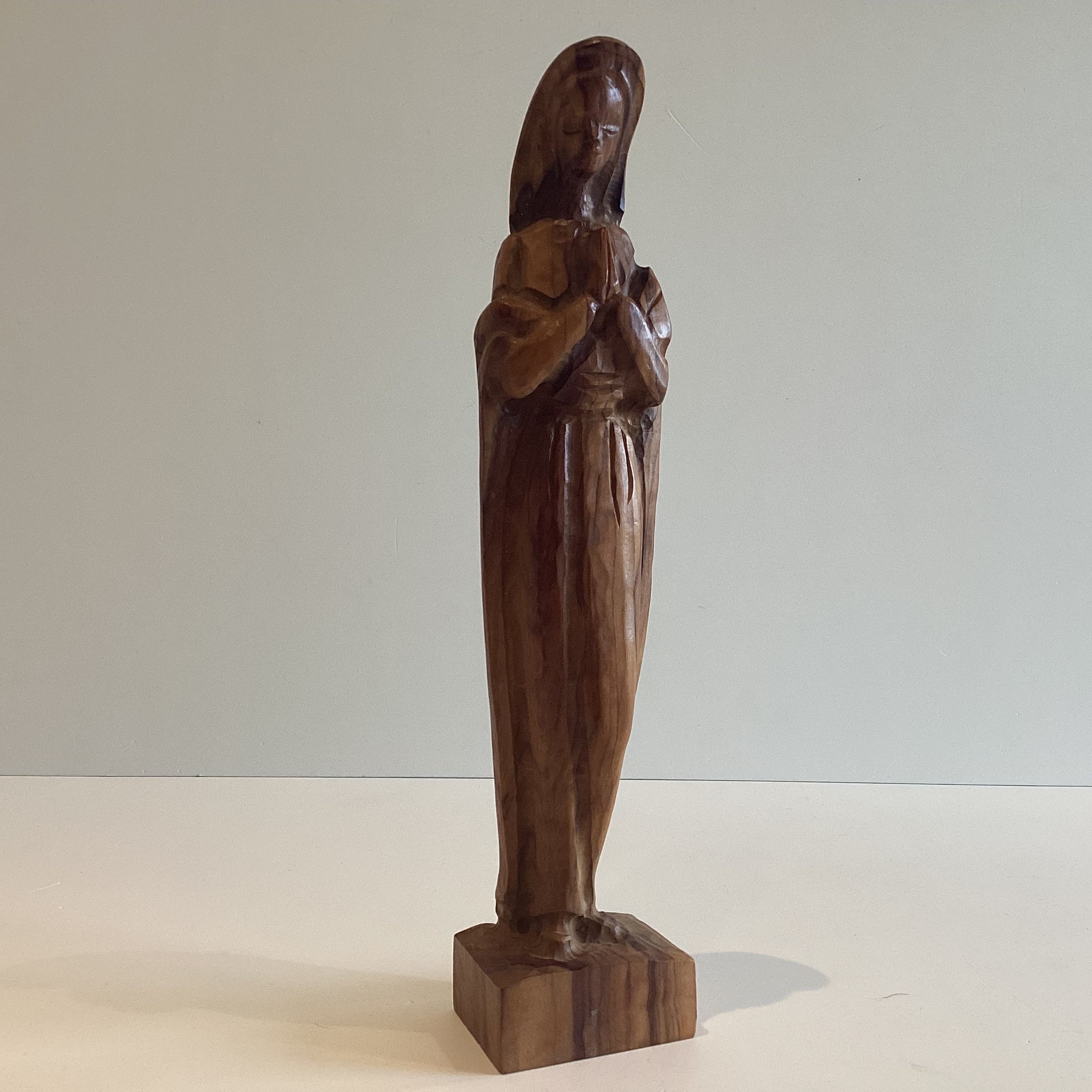 Vintage Wooden Madonna | 1950s Italian Carved Statue with Rare Symbolic Crucifix — photo 3 of 11
