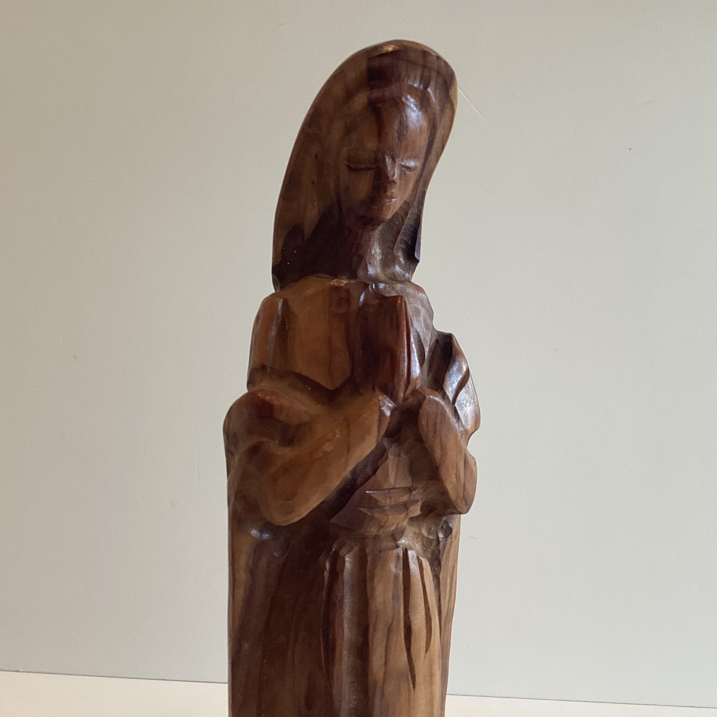 Vintage Wooden Madonna | 1950s Italian Carved Statue with Rare Symbolic Crucifix — photo 5 of 11