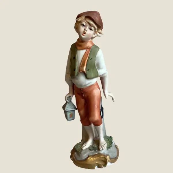 Vintage Capodimonte | G. Barbetta 1950s Porcelain Boy with Lantern, Flavia Marked Miniature