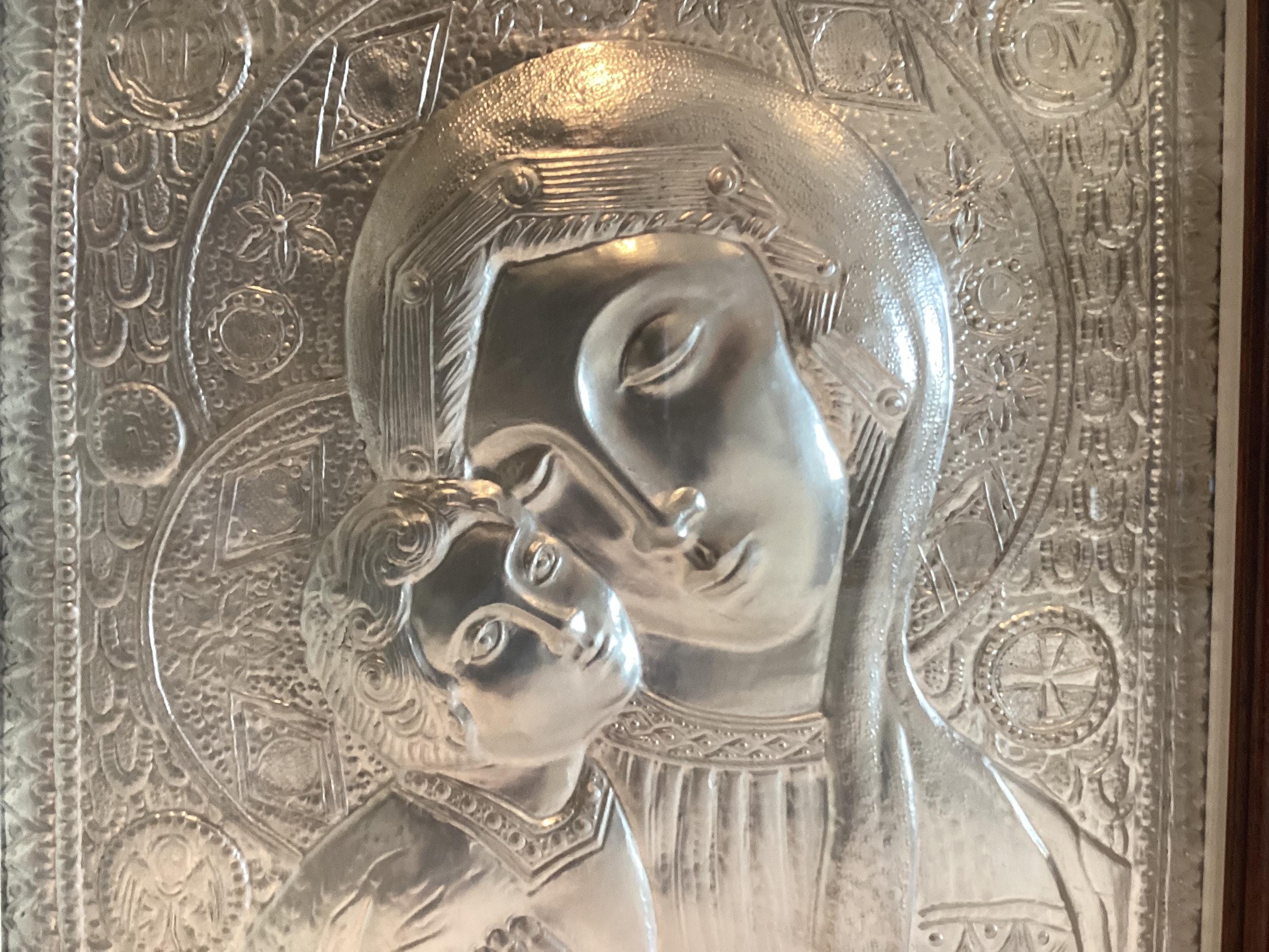 Vintage Silver Plaque | Madonna and Child 1970s, Italian Embossed Religious Wall Art — photo 6 of 11