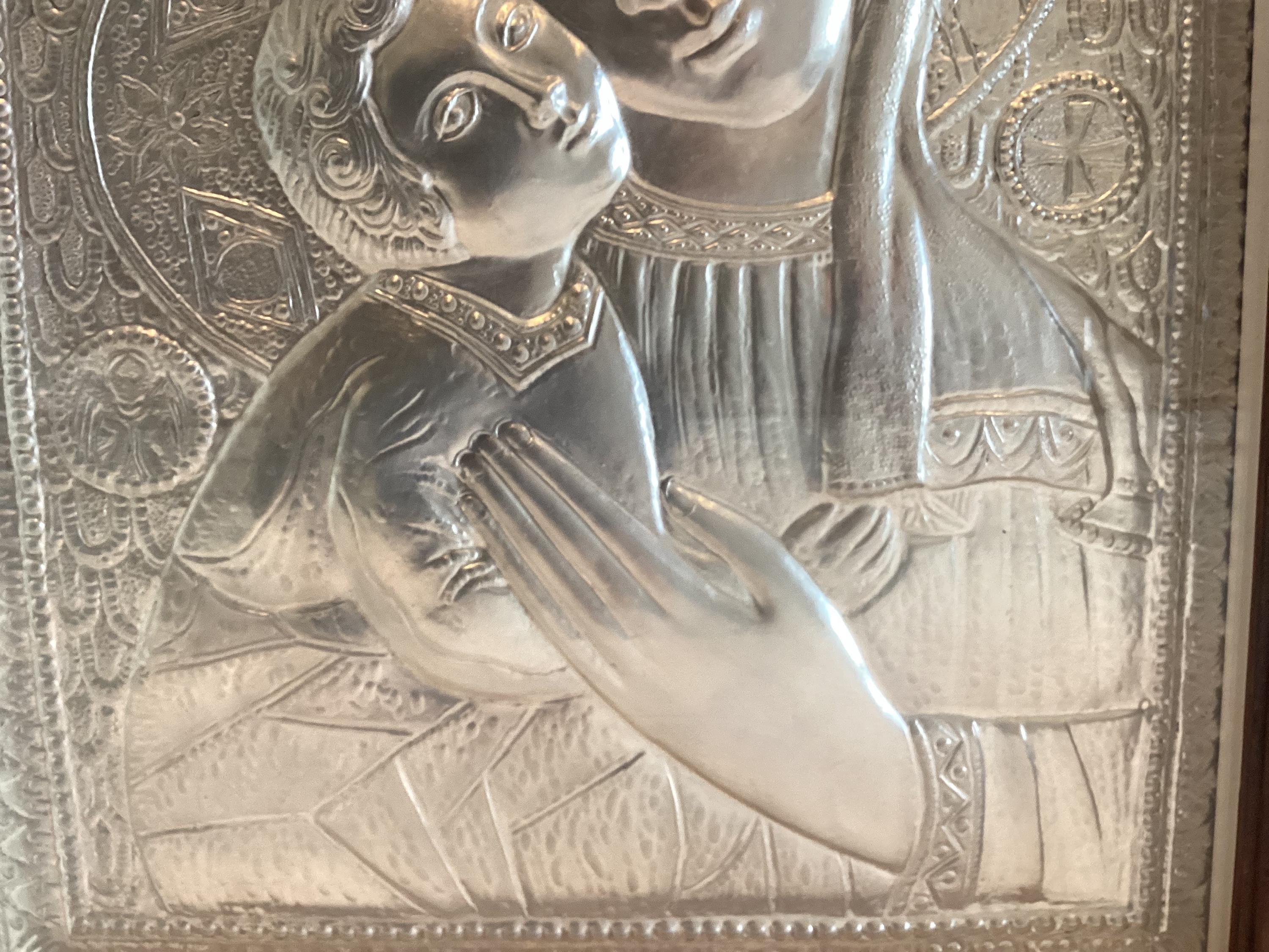 Vintage Silver Plaque | Madonna and Child 1970s, Italian Embossed Religious Wall Art — photo 9 of 11