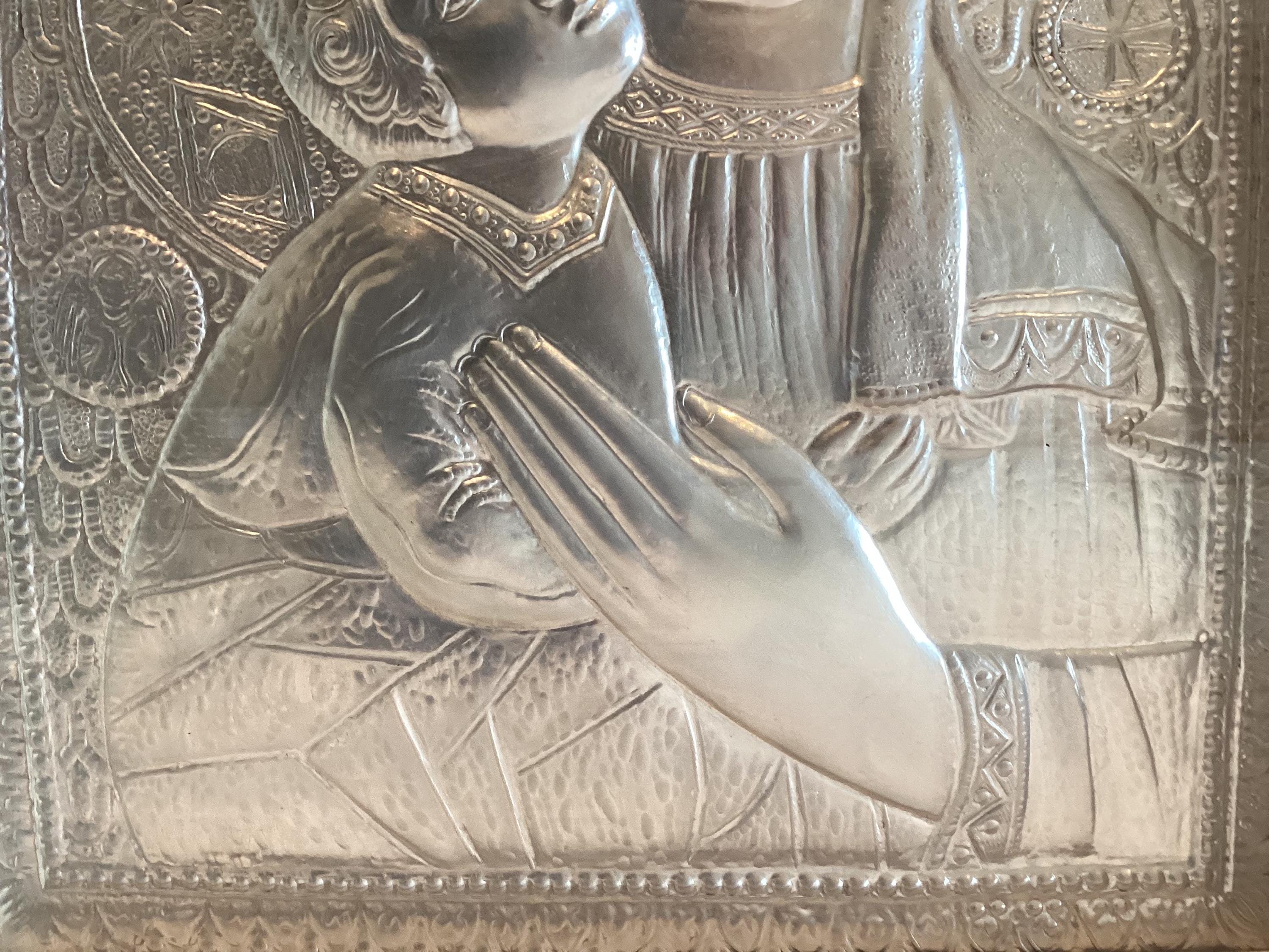 Vintage Silver Plaque | Madonna and Child 1970s, Italian Embossed Religious Wall Art — photo 10 of 11