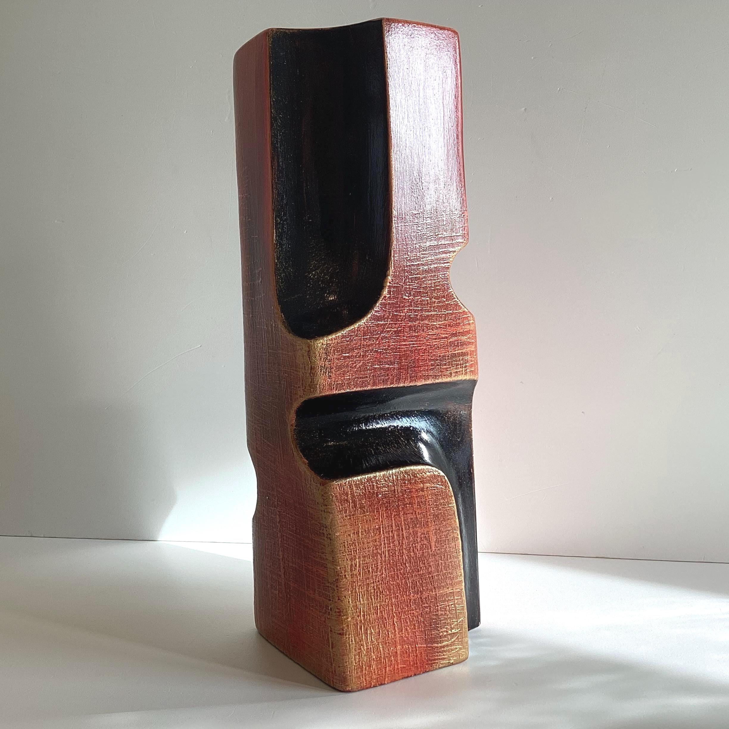 Ceramic Vase | 1980s Postmodern Italian Pottery, Red Clay & Black Glaze, Gold Patina — photo 4 of 11
