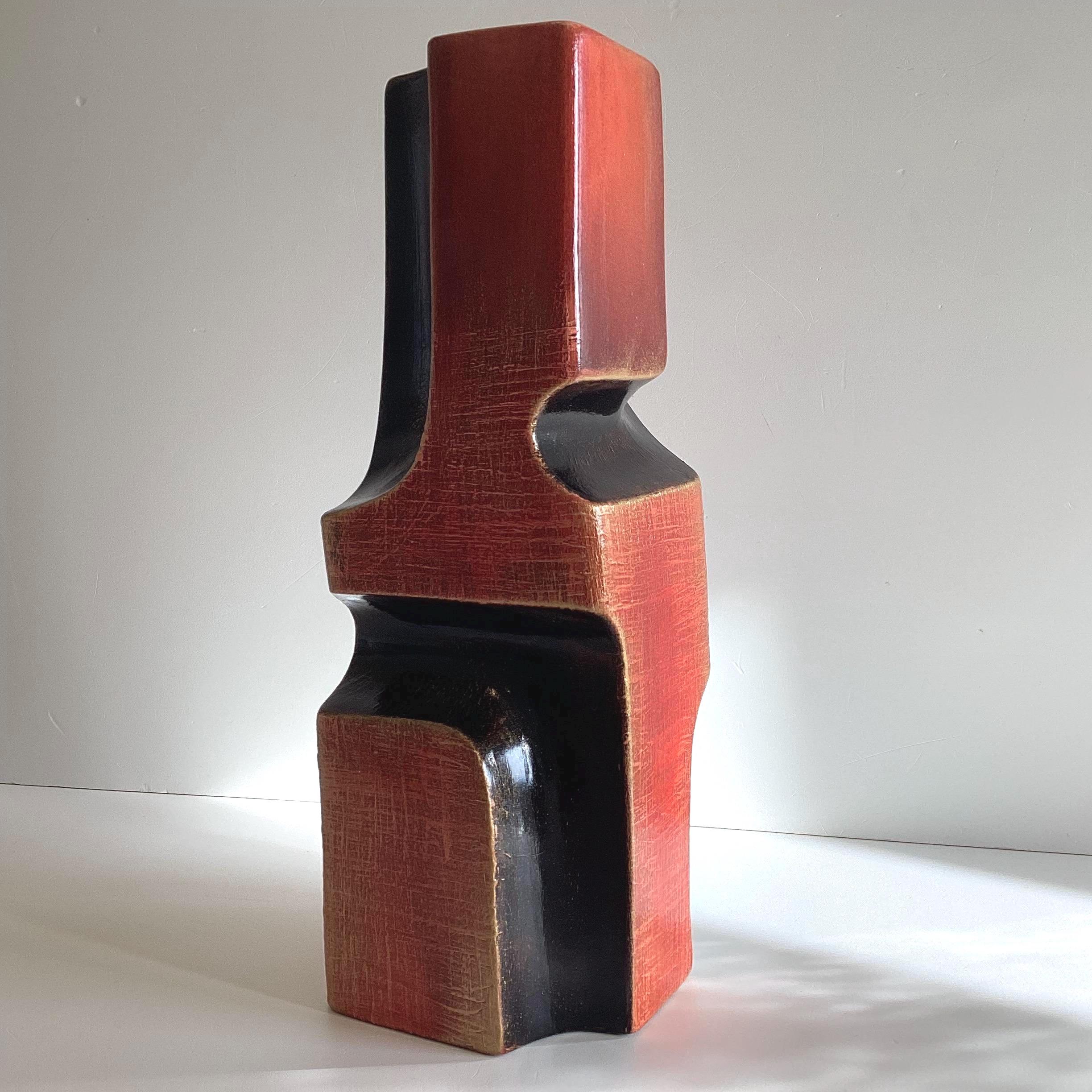 Ceramic Vase | 1980s Postmodern Italian Pottery, Red Clay & Black Glaze, Gold Patina — photo 6 of 11