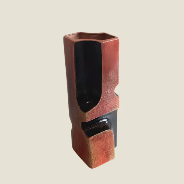 Ceramic Vase | 1980s Postmodern Italian Pottery, Red Clay & Black Glaze, Gold Patina