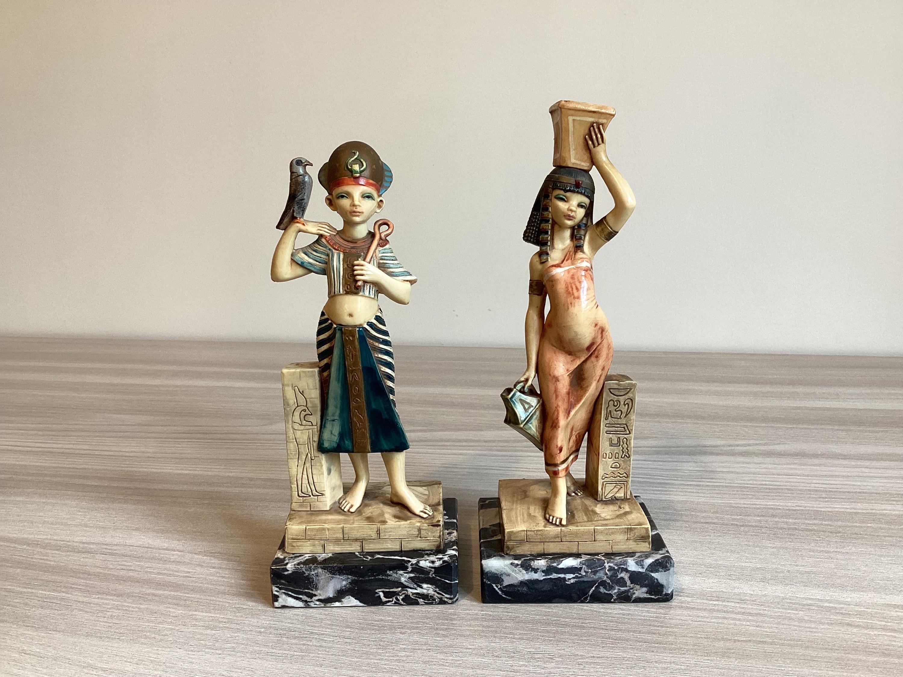 Vintage Italian Sculptures | Simonelli Design Tutankhamun Pair 1970s, Resin & Marble — photo 2 of 7