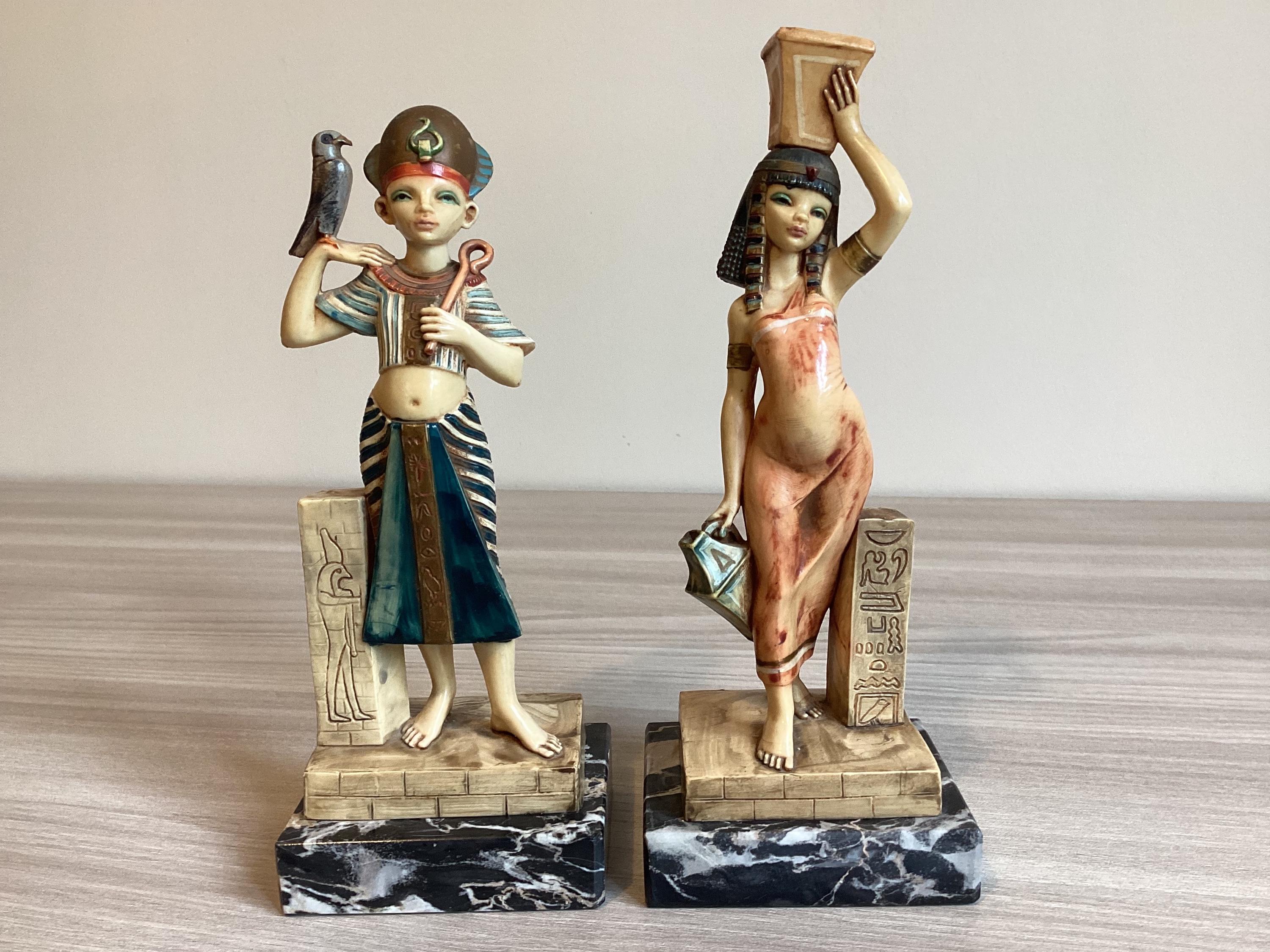 Vintage Italian Sculptures | Simonelli Design Tutankhamun Pair 1970s, Resin & Marble — photo 3 of 7