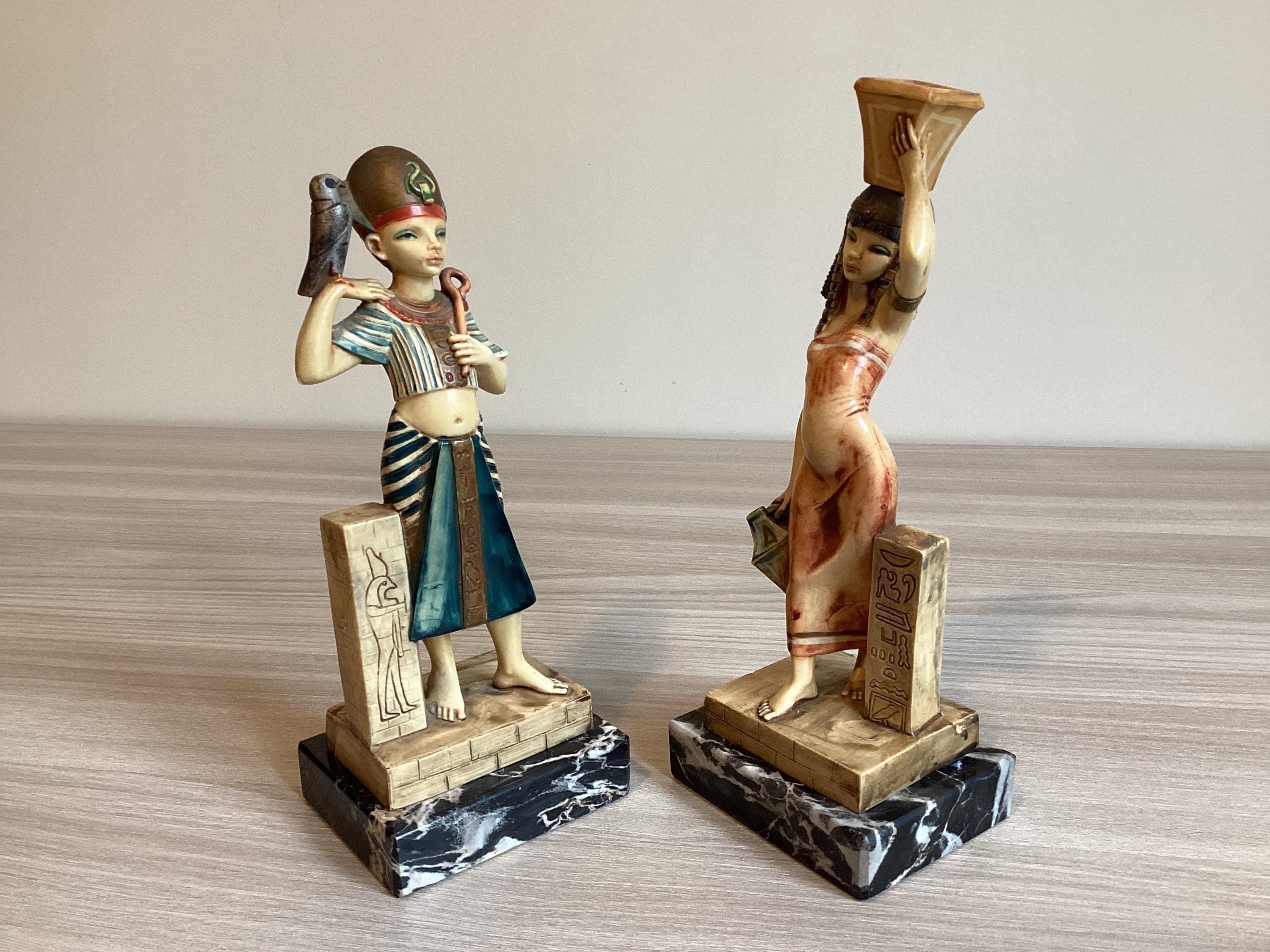 Vintage Italian Sculptures | Simonelli Design Tutankhamun Pair 1970s, Resin & Marble — photo 5 of 7