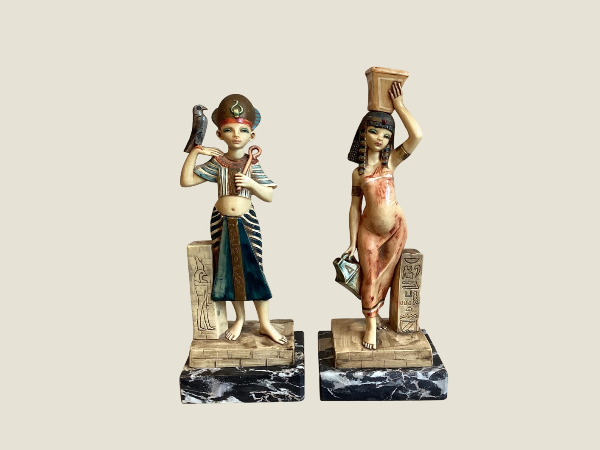 Vintage Italian Sculptures | Simonelli Design Tutankhamun Pair 1970s, Resin & Marble